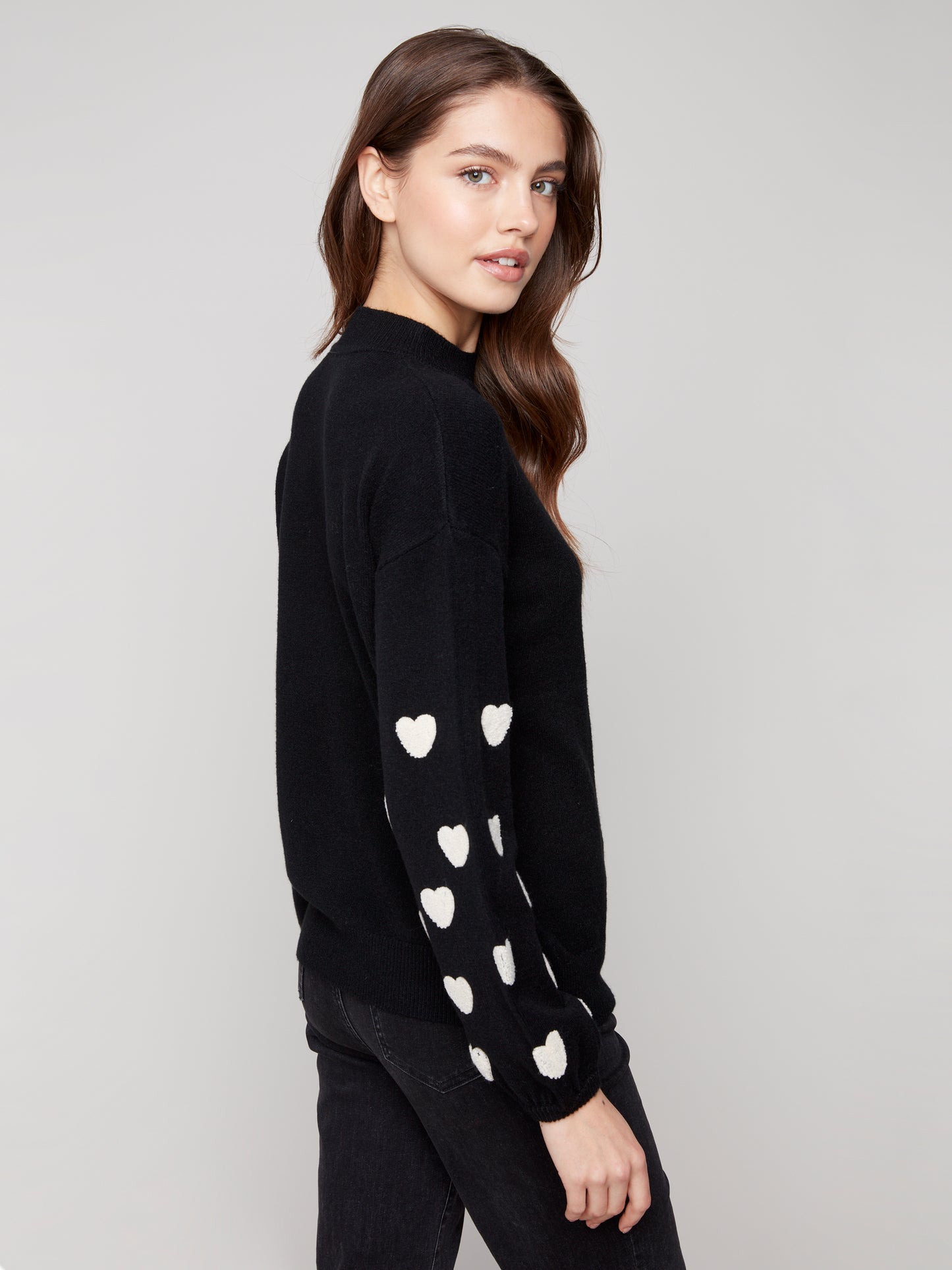 Charlie B Mock Neck Sweater w/Embroidery Black C2689R-736A-P001