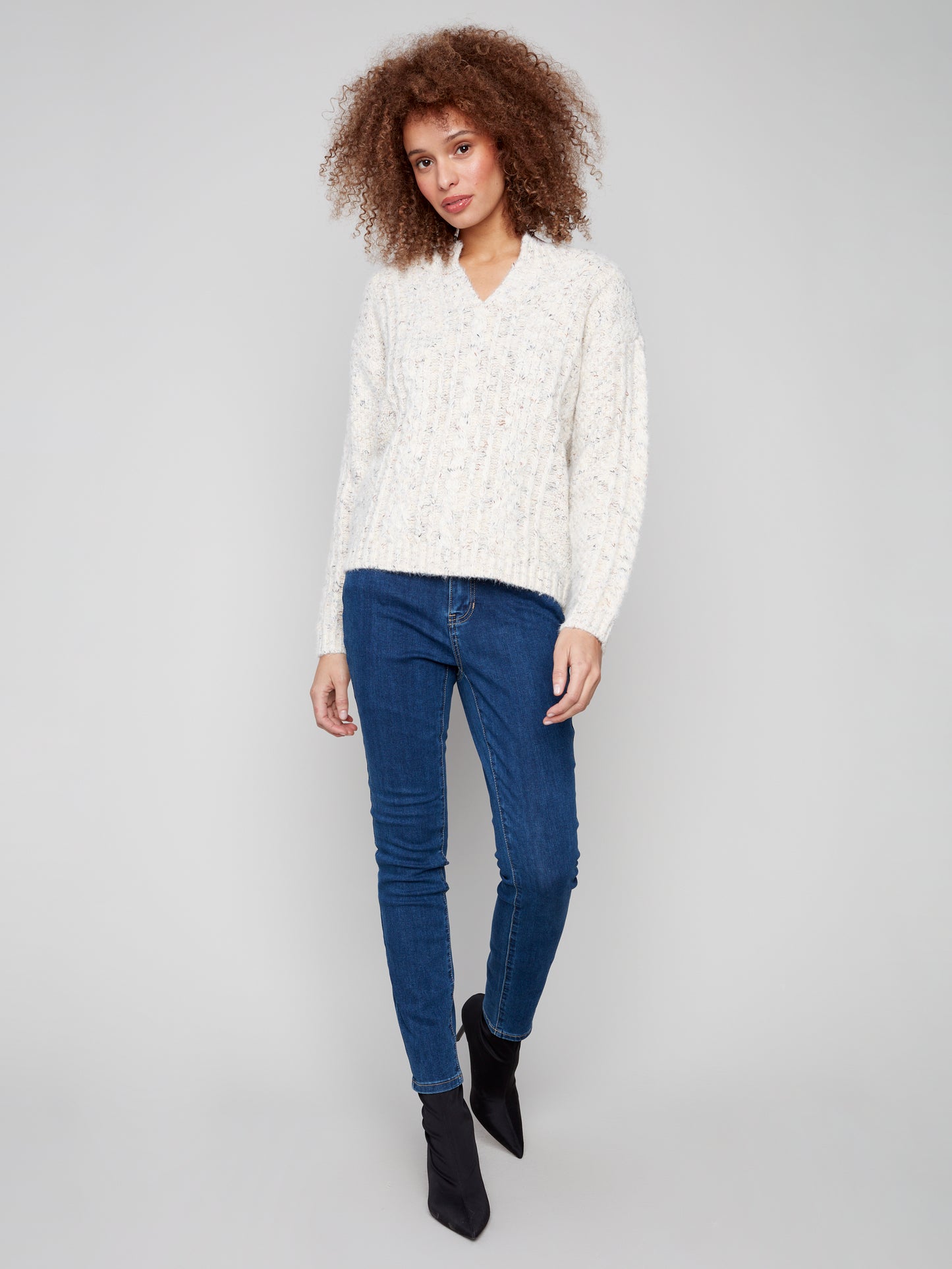 Charlie B Notched Neck Sweater Ecru C2729R-432C-P276
