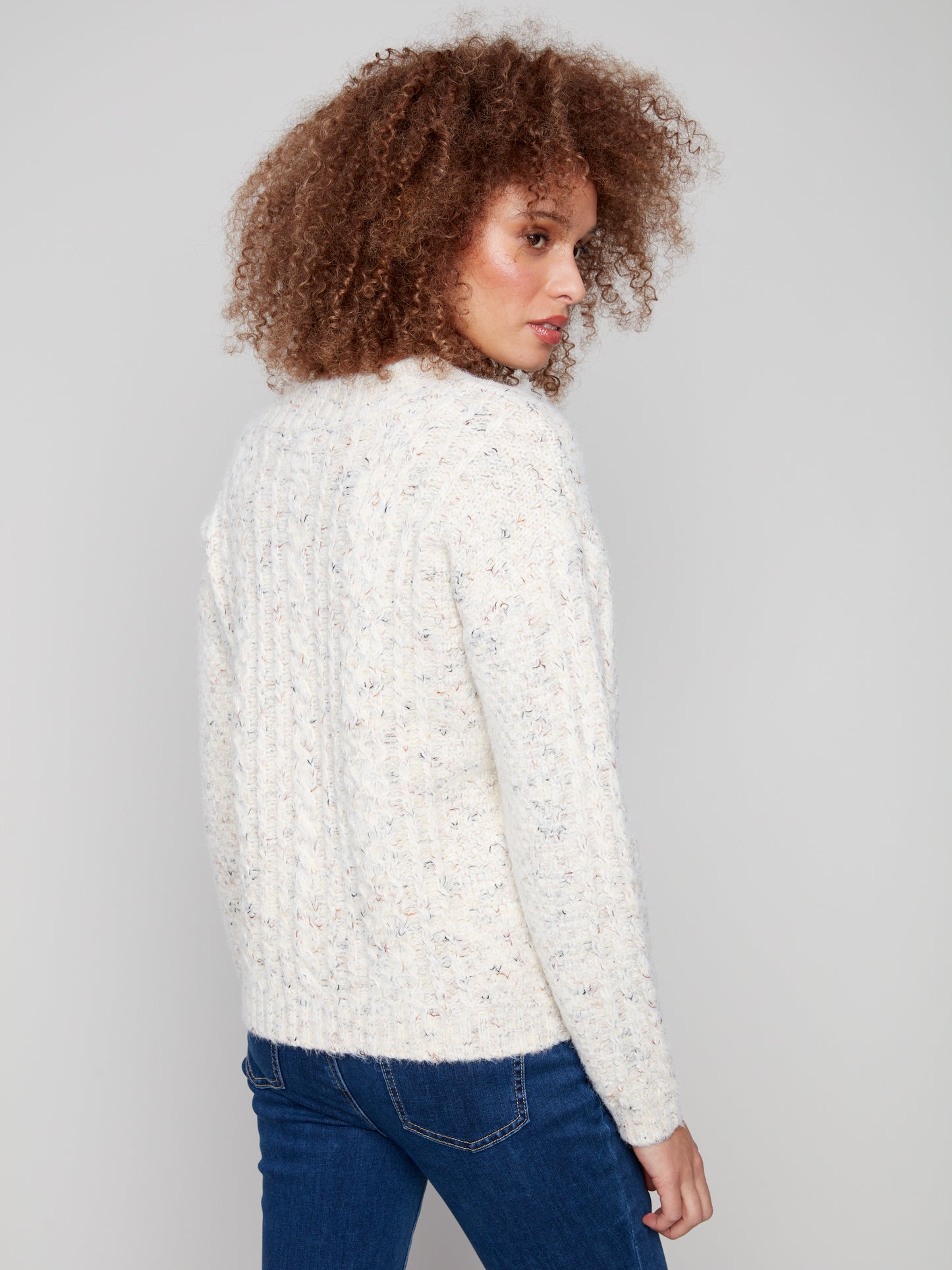 Charlie B Notched Neck Sweater Ecru C2729R-432C-P276