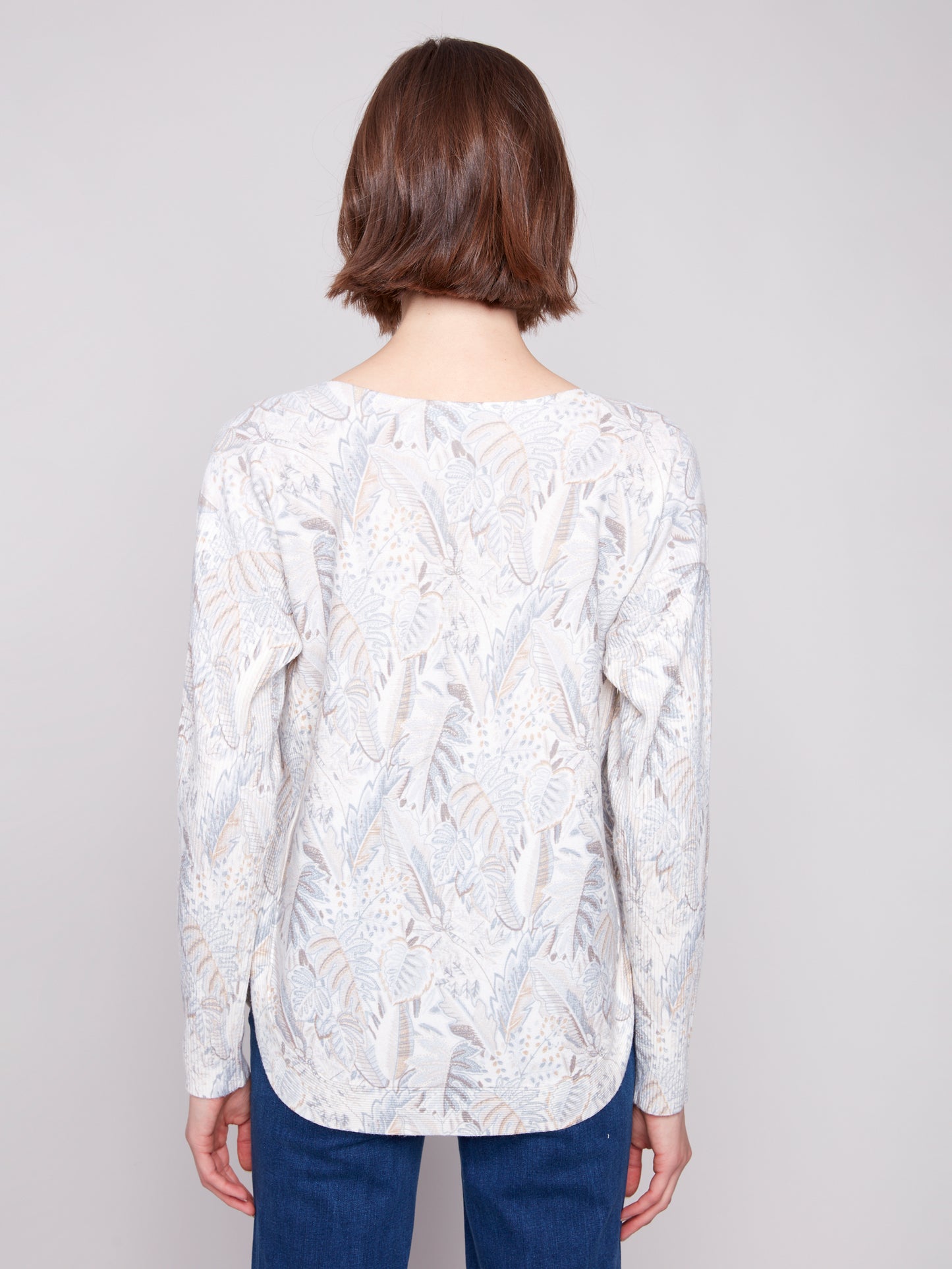 Charlie B Printed Rounded Hem Sweater Foliage C2818P-464A-P904
