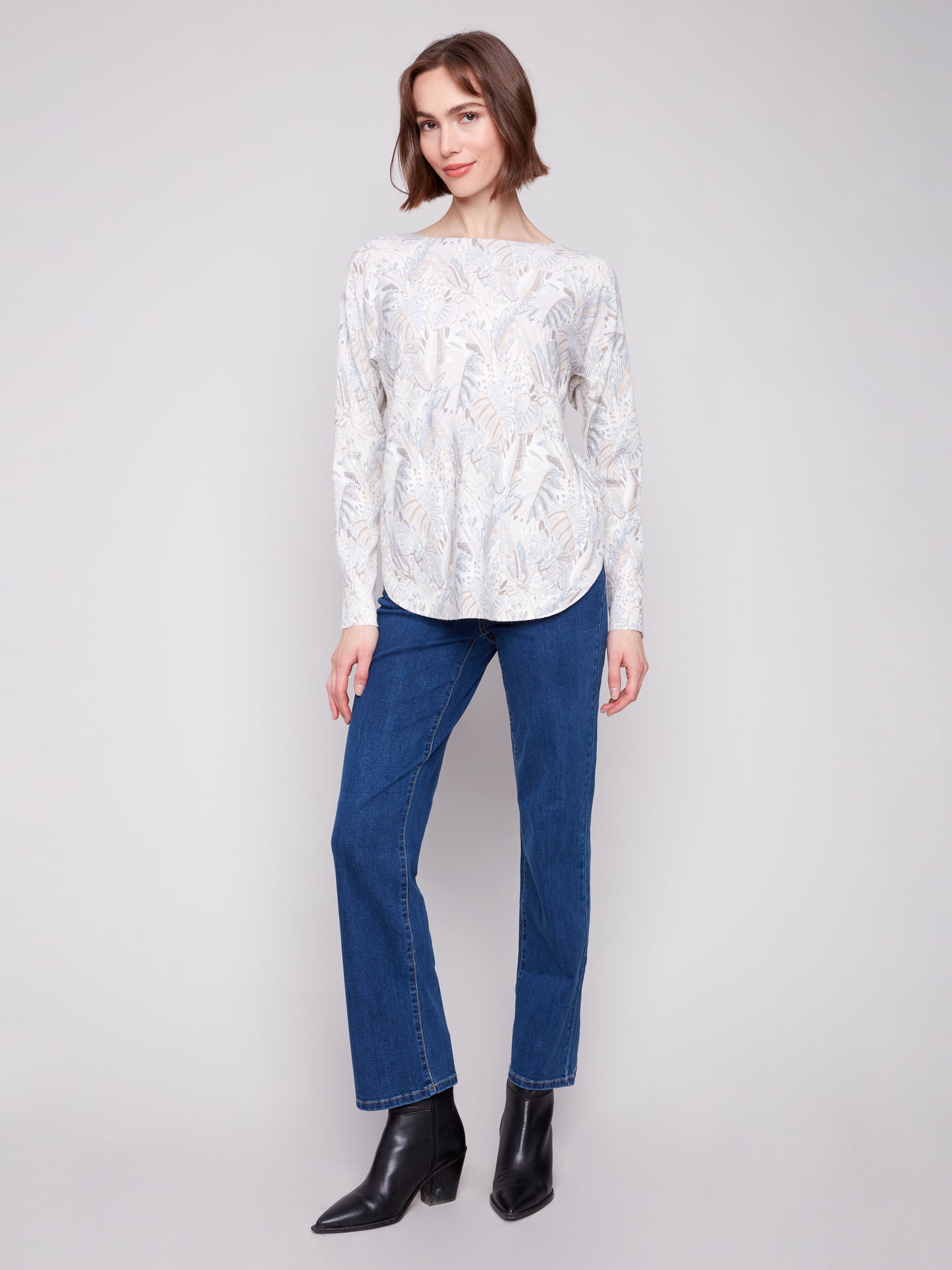 Charlie B Printed Rounded Hem Sweater Foliage C2818P-464A-P904