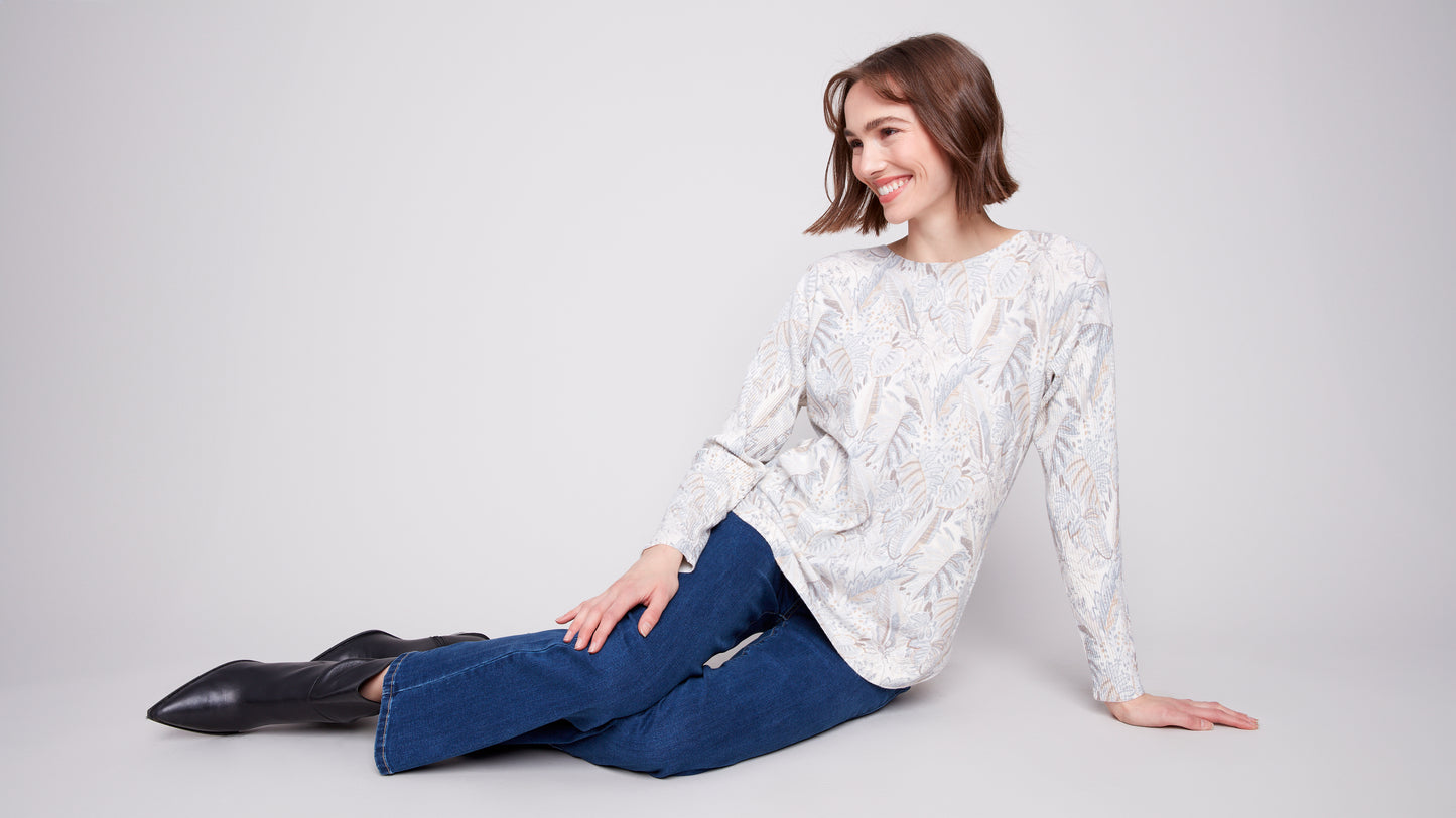 Charlie B Printed Rounded Hem Sweater Foliage C2818P-464A-P904