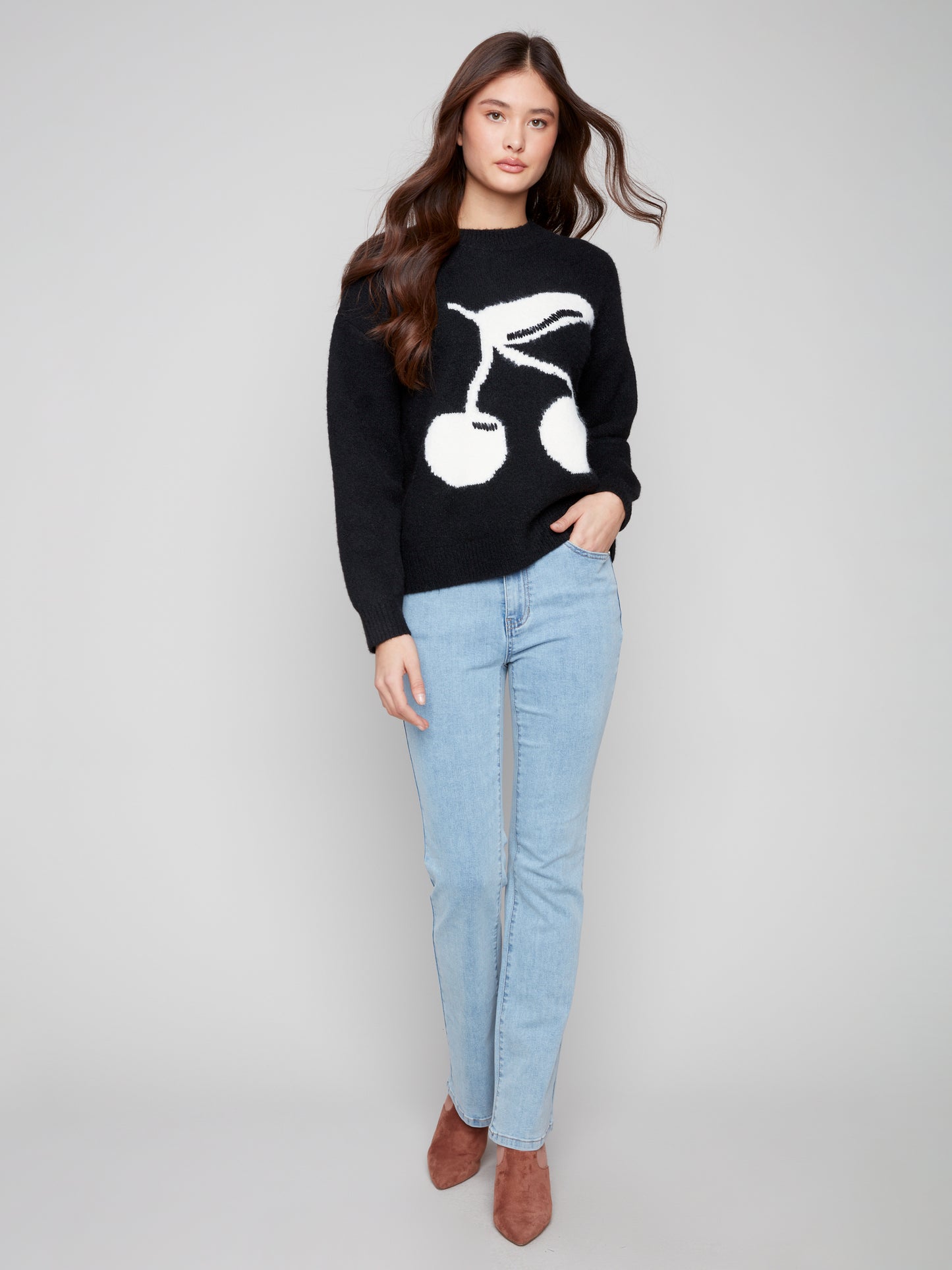 Charlie B Intarsia Fluffy Sweater Black C2847-386C-P001