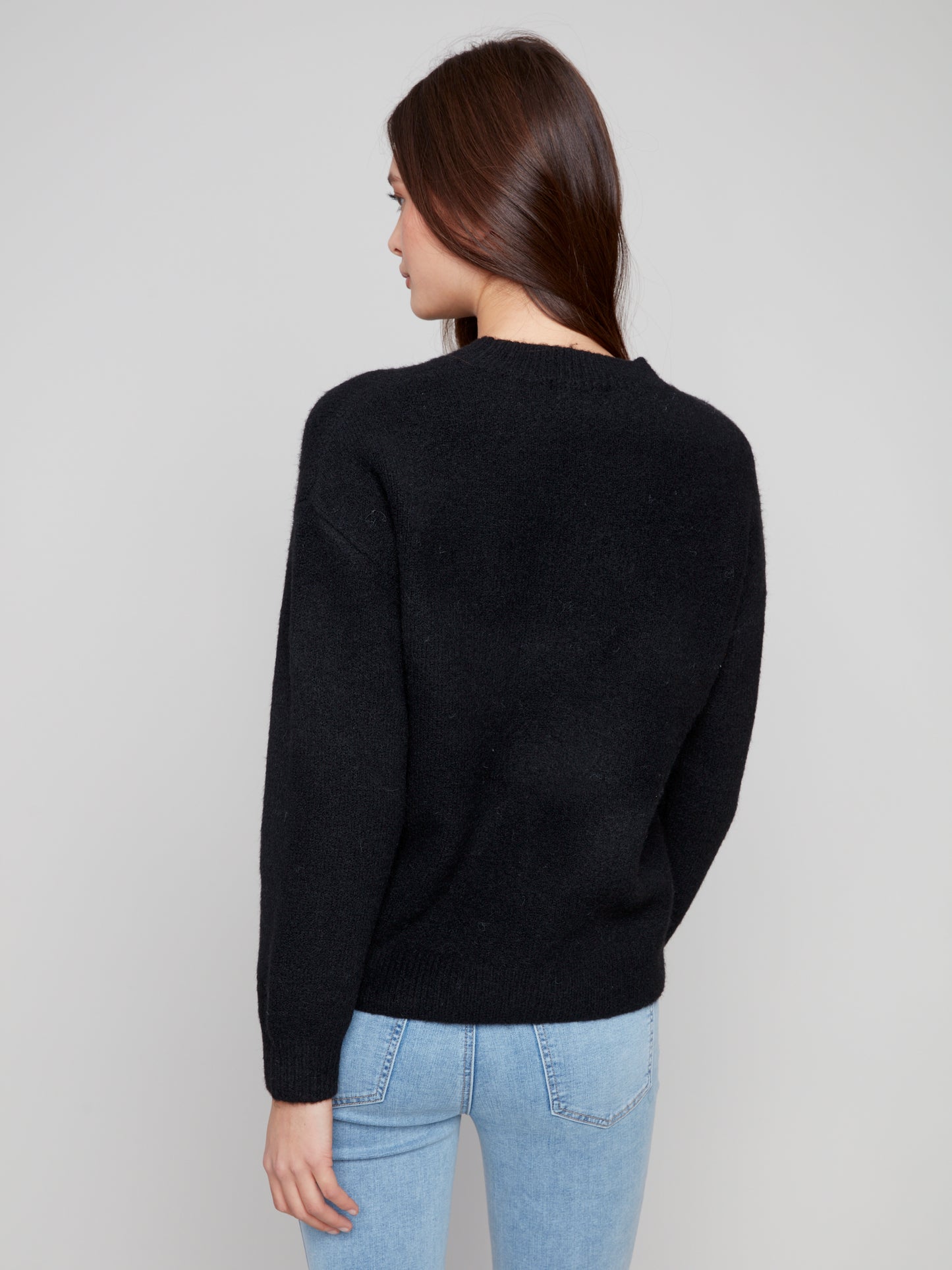 Charlie B Intarsia Fluffy Sweater Black C2847-386C-P001