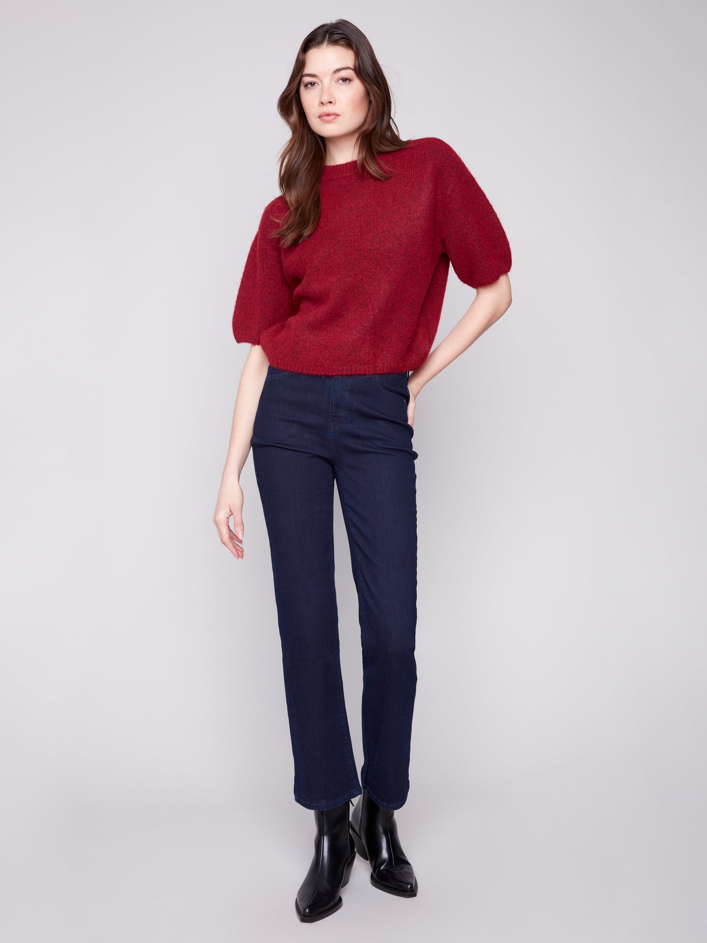 Charlie B Elbow Sleeve Balloon Shape Sweater Cabernet C2858-340C-667