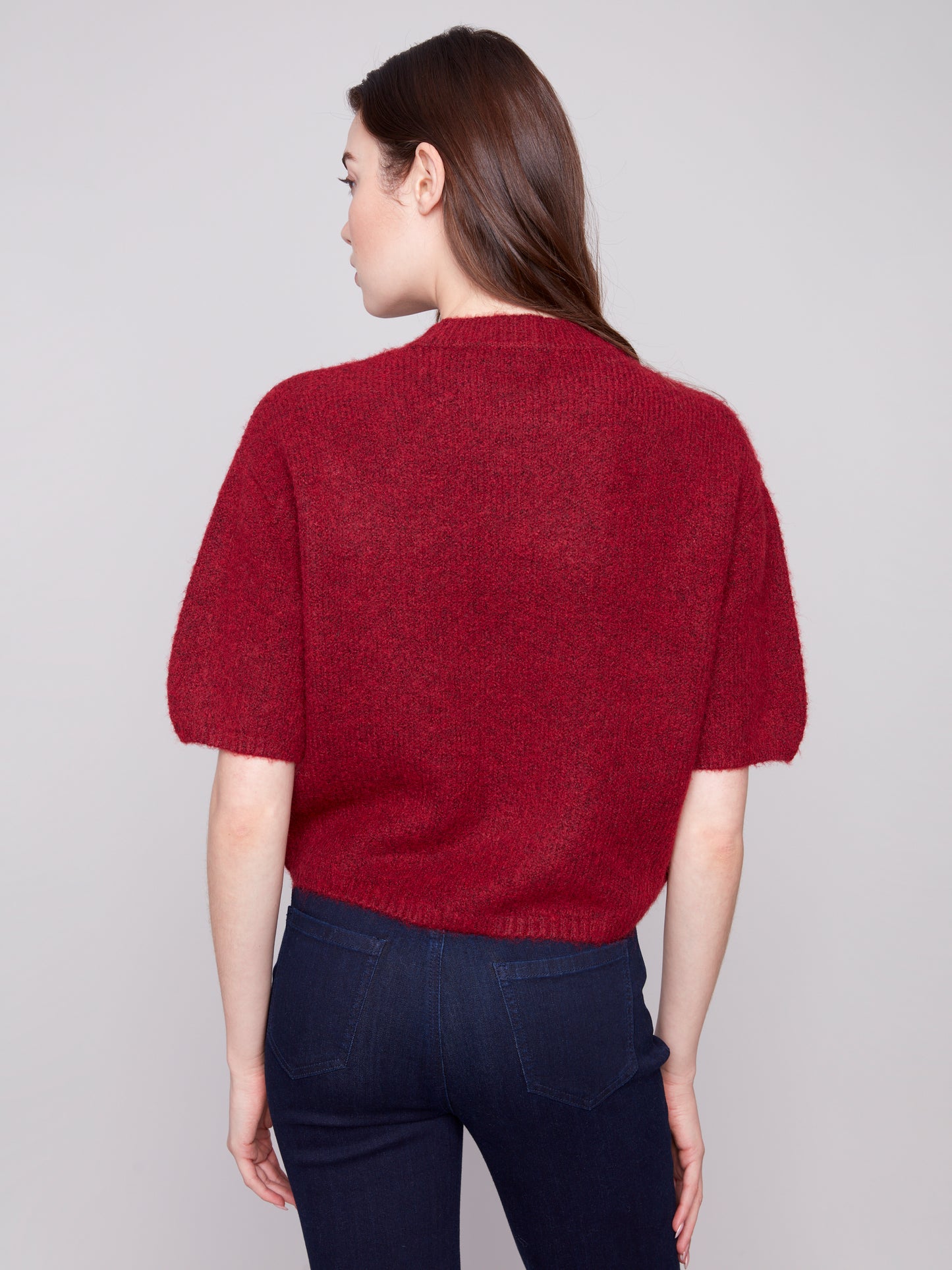 Charlie B Elbow Sleeve Balloon Shape Sweater Cabernet C2858-340C-667