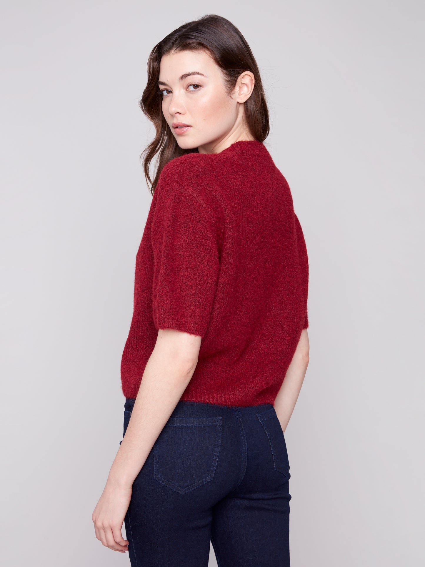 Charlie B Elbow Sleeve Balloon Shape Sweater Cabernet C2858-340C-667