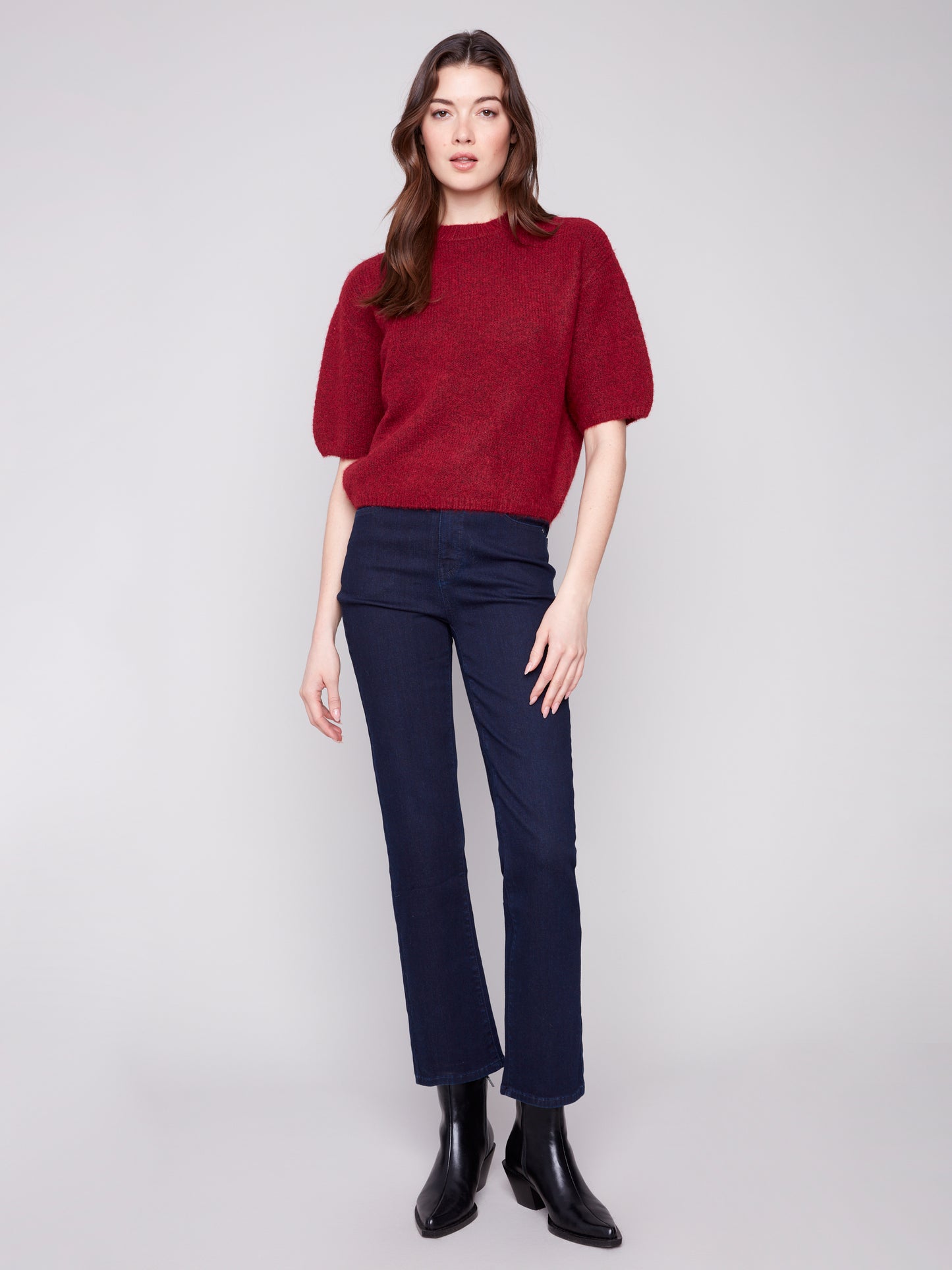 Charlie B Elbow Sleeve Balloon Shape Sweater Cabernet C2858-340C-667