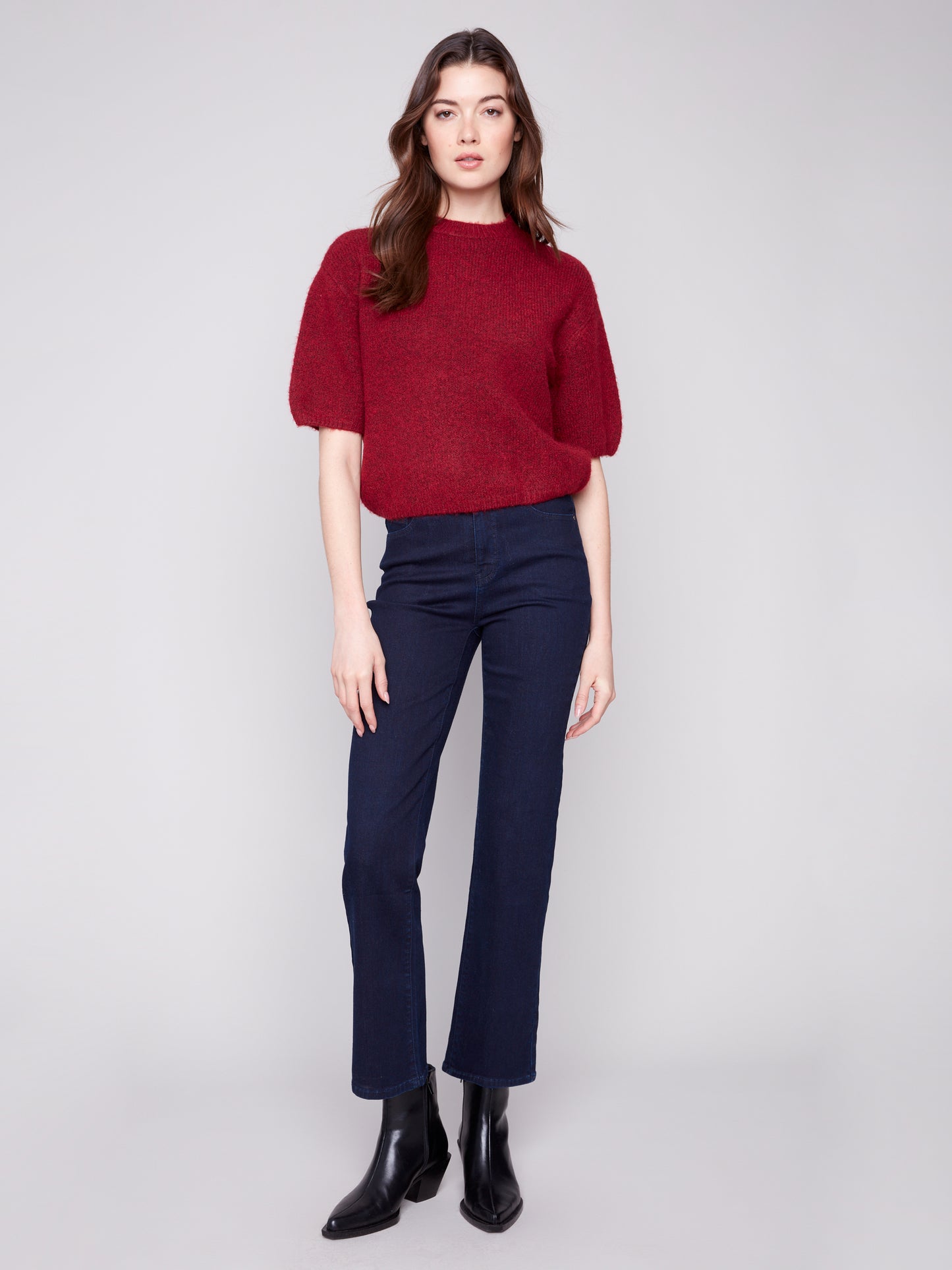 Charlie B Elbow Sleeve Balloon Shape Sweater Cabernet C2858-340C-667