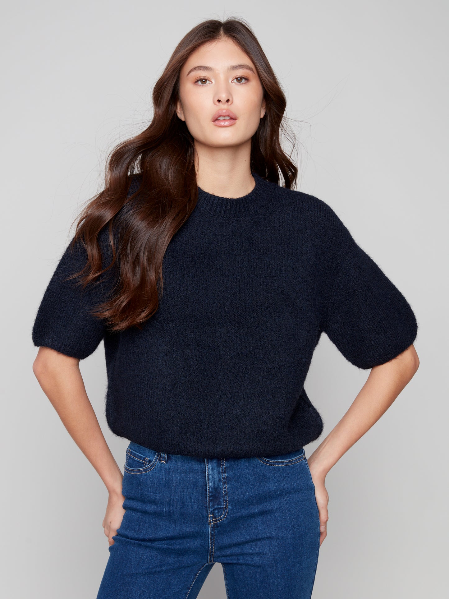 Charlie B Elbow Sleeve Balloon Shape Sweater Moonlight C2858-340C-907