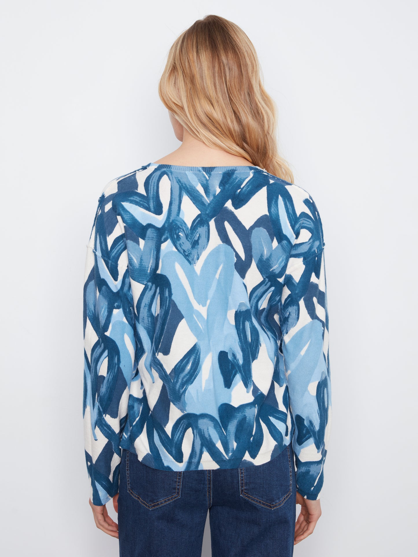 Charlie B L/S Drop Shoulder V-Neck Reversible Printed Sweater Splatter C2907P-626B-P466