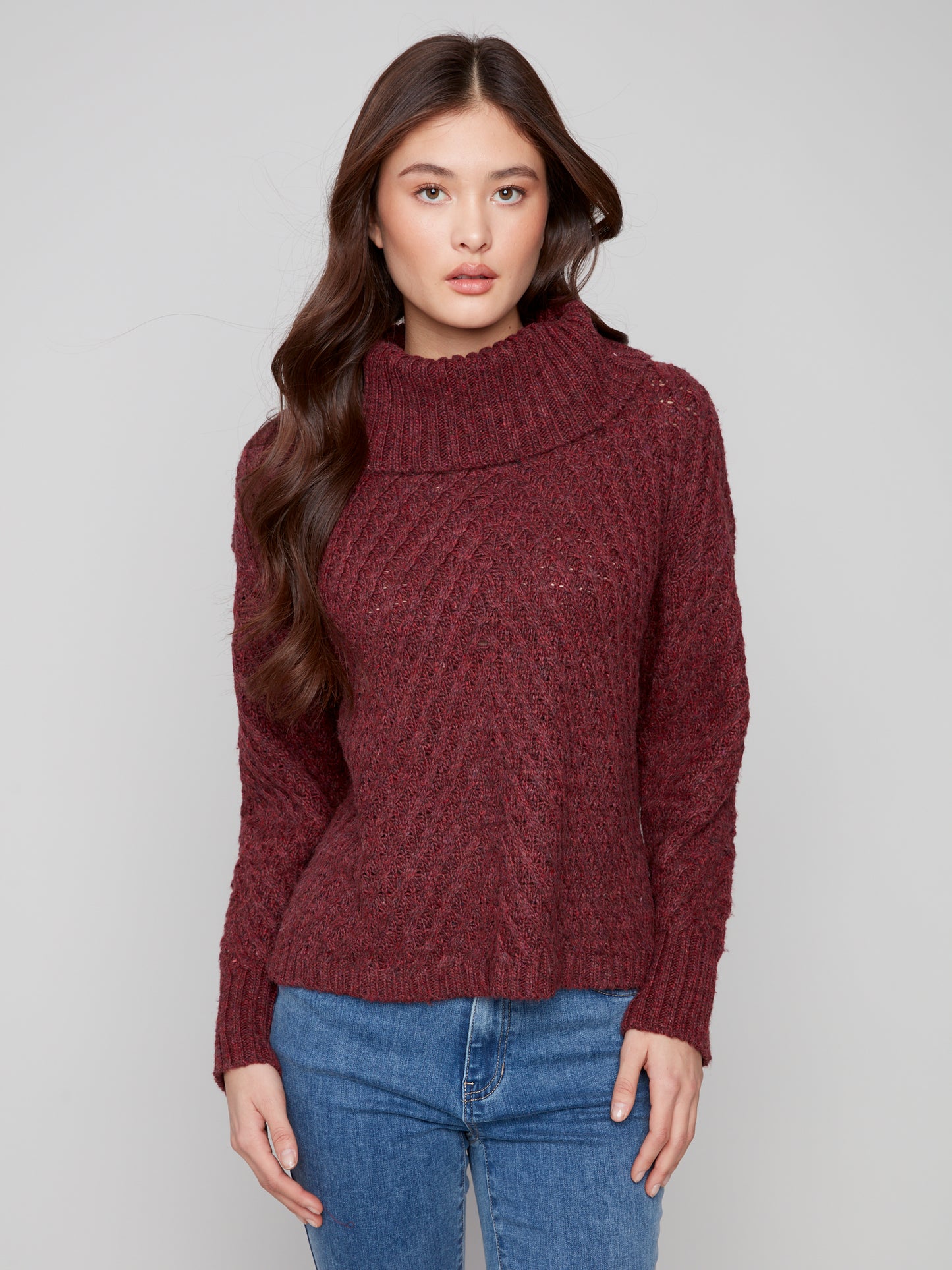 Charlie B Diagonal Cable Sweater Cabernet C2914-969B-667