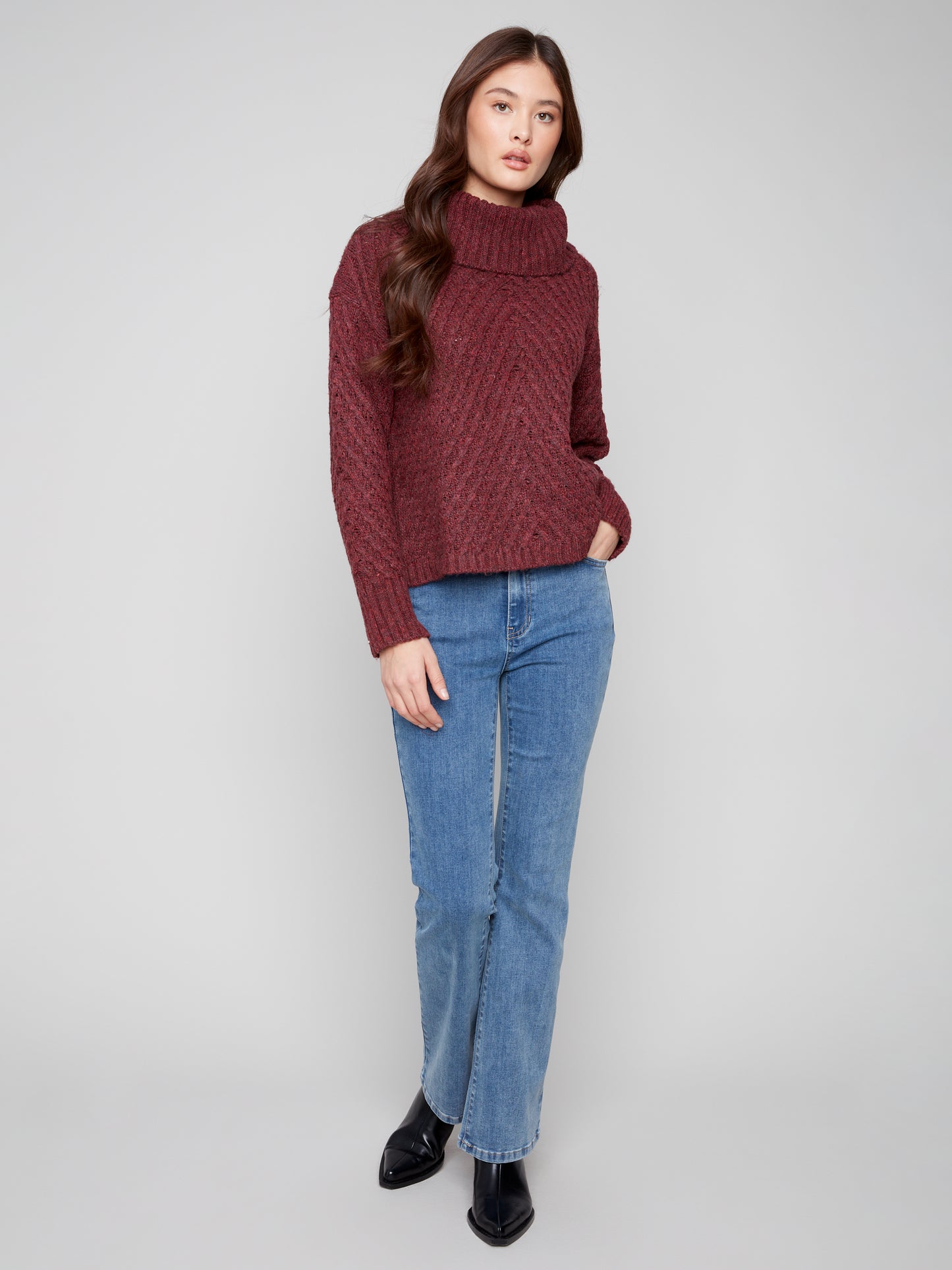 Charlie B Diagonal Cable Sweater Cabernet C2914-969B-667