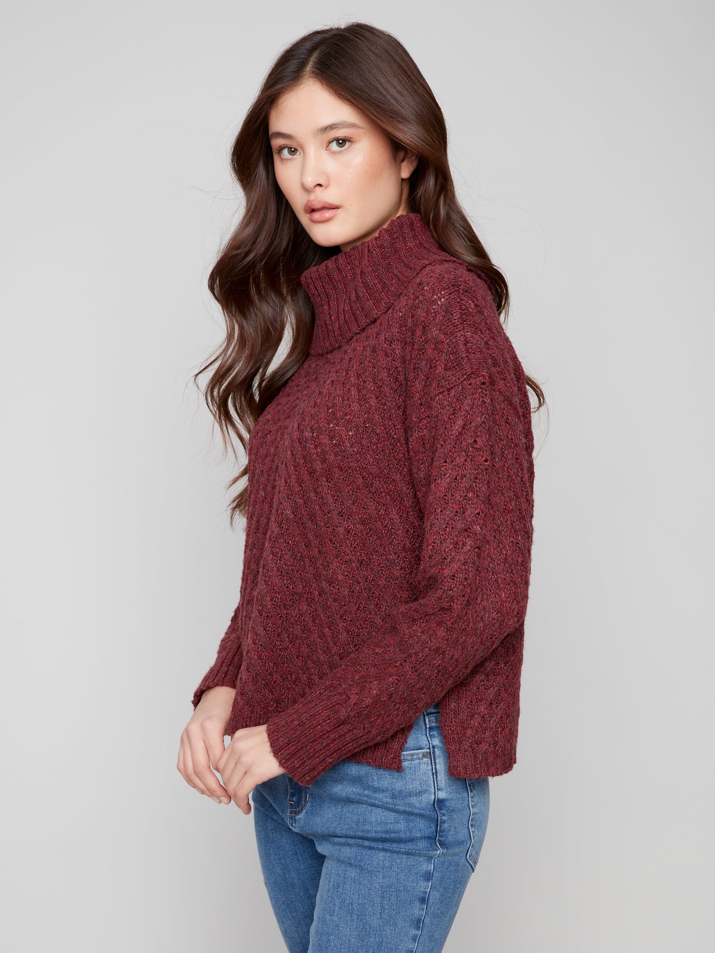 Charlie B Diagonal Cable Sweater Cabernet C2914-969B-667