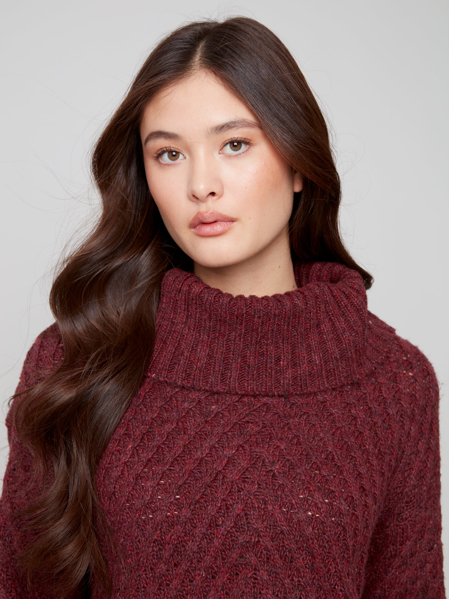 Charlie B Diagonal Cable Sweater Cabernet C2914-969B-667
