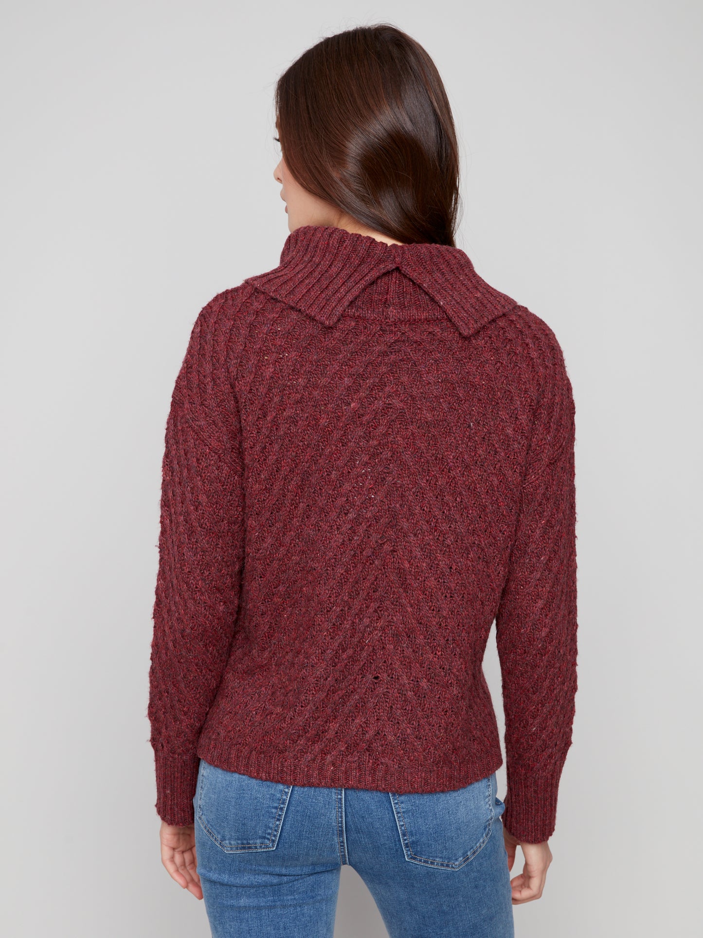 Charlie B Diagonal Cable Sweater Cabernet C2914-969B-667