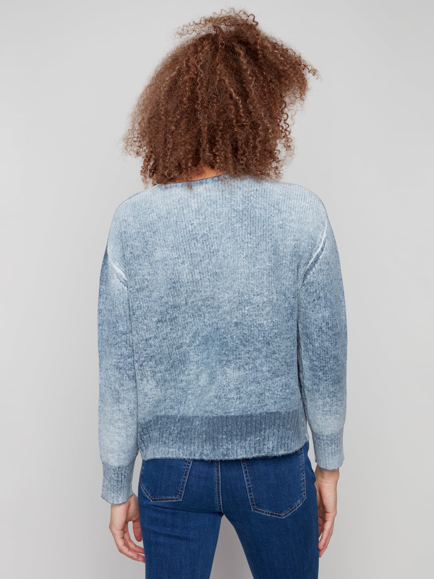 Charlie B Crew Neck Sweater w/Fancy Stitch Denim C2920-403C-006