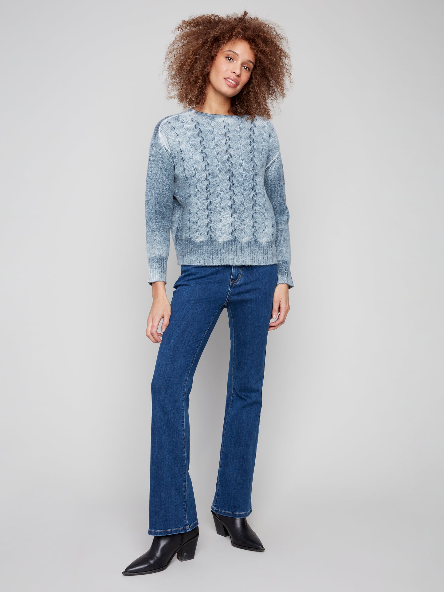 Charlie B Crew Neck Sweater w/Fancy Stitch Denim C2920-403C-006