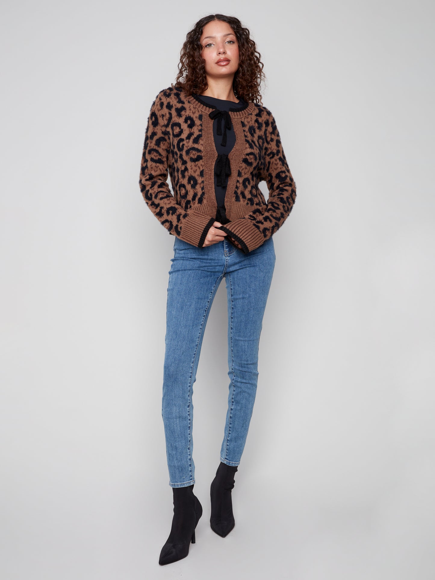 Charlie B Bow Tie Front Cardigan Animal C2933-430-CP236