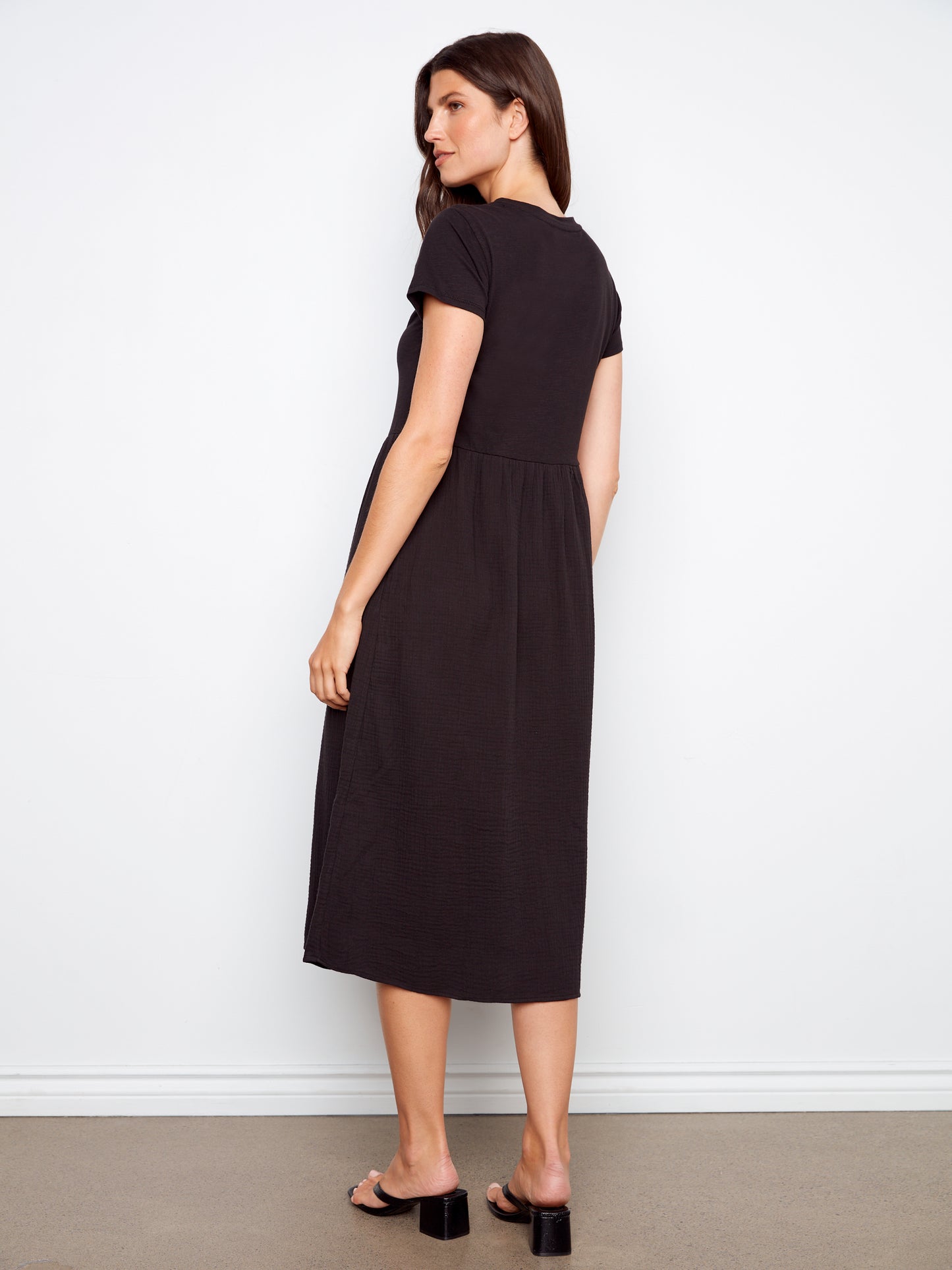 Charlie B Short Sleeve Crew Neck Long Dress Black C3232-050C-001
