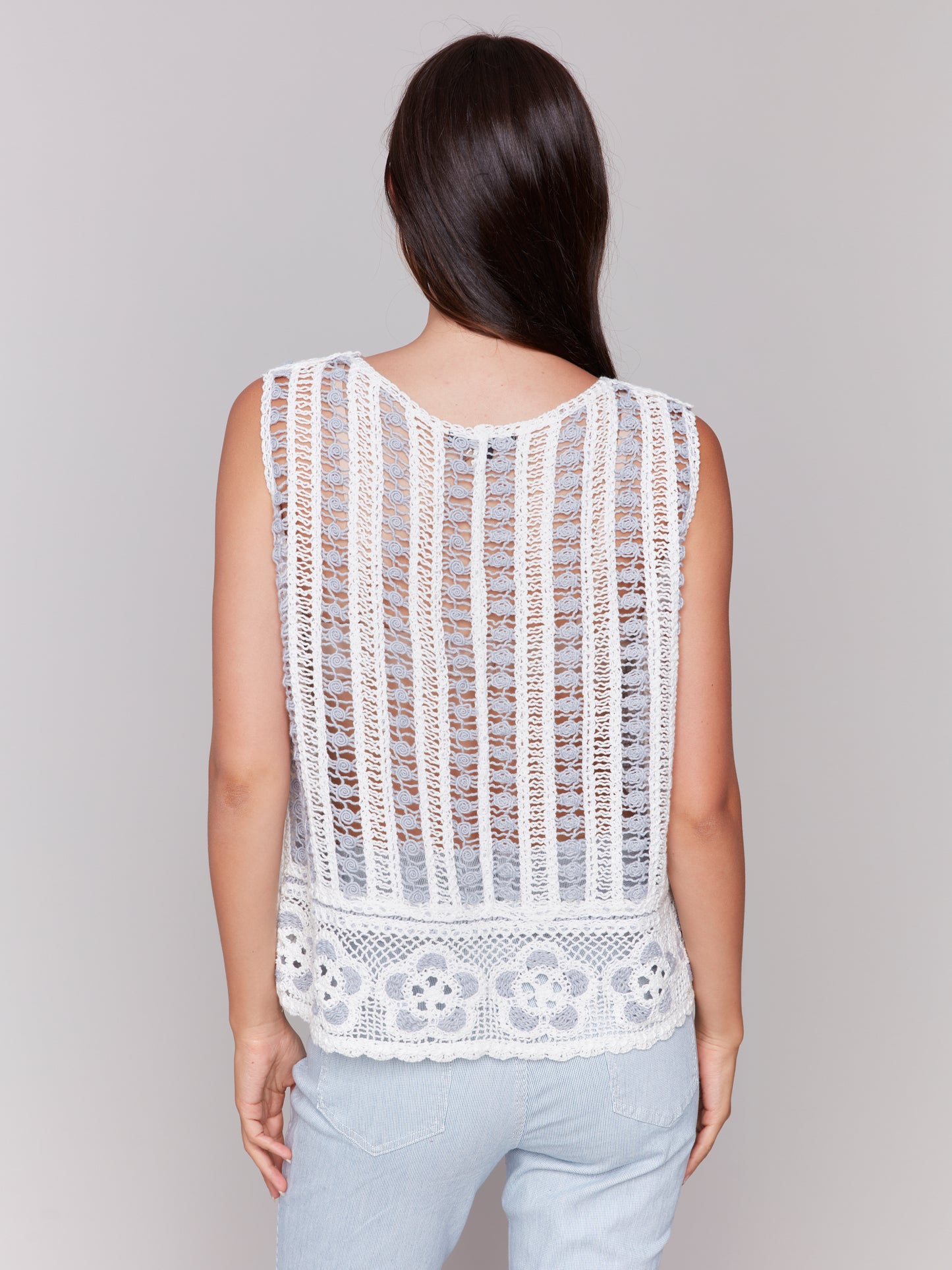 Charlie B Sleeveless Floral Border Crochet Top Bluebell C4610-264C-P239