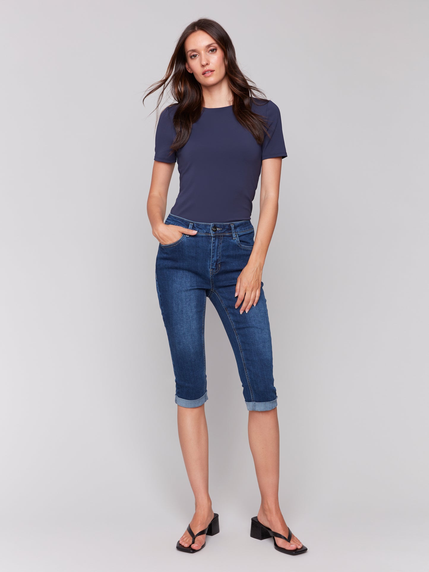 Charlie B Stretch Denim Pedal Pusher Pants Indigo C5208W-431A-007