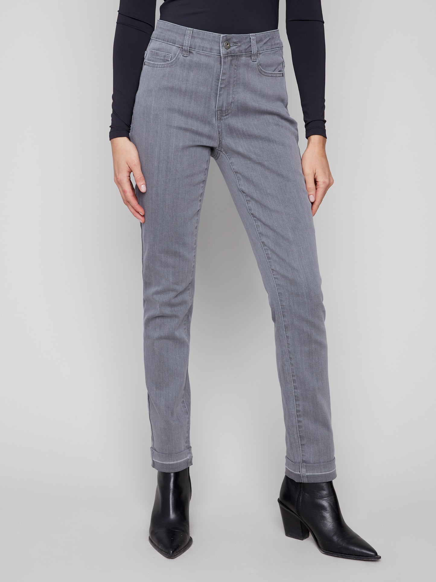 Charlie B Cuffed Hem Slim 5 Pkt Stretch Denim Pants Smoke Grey C5309Y-551A-989