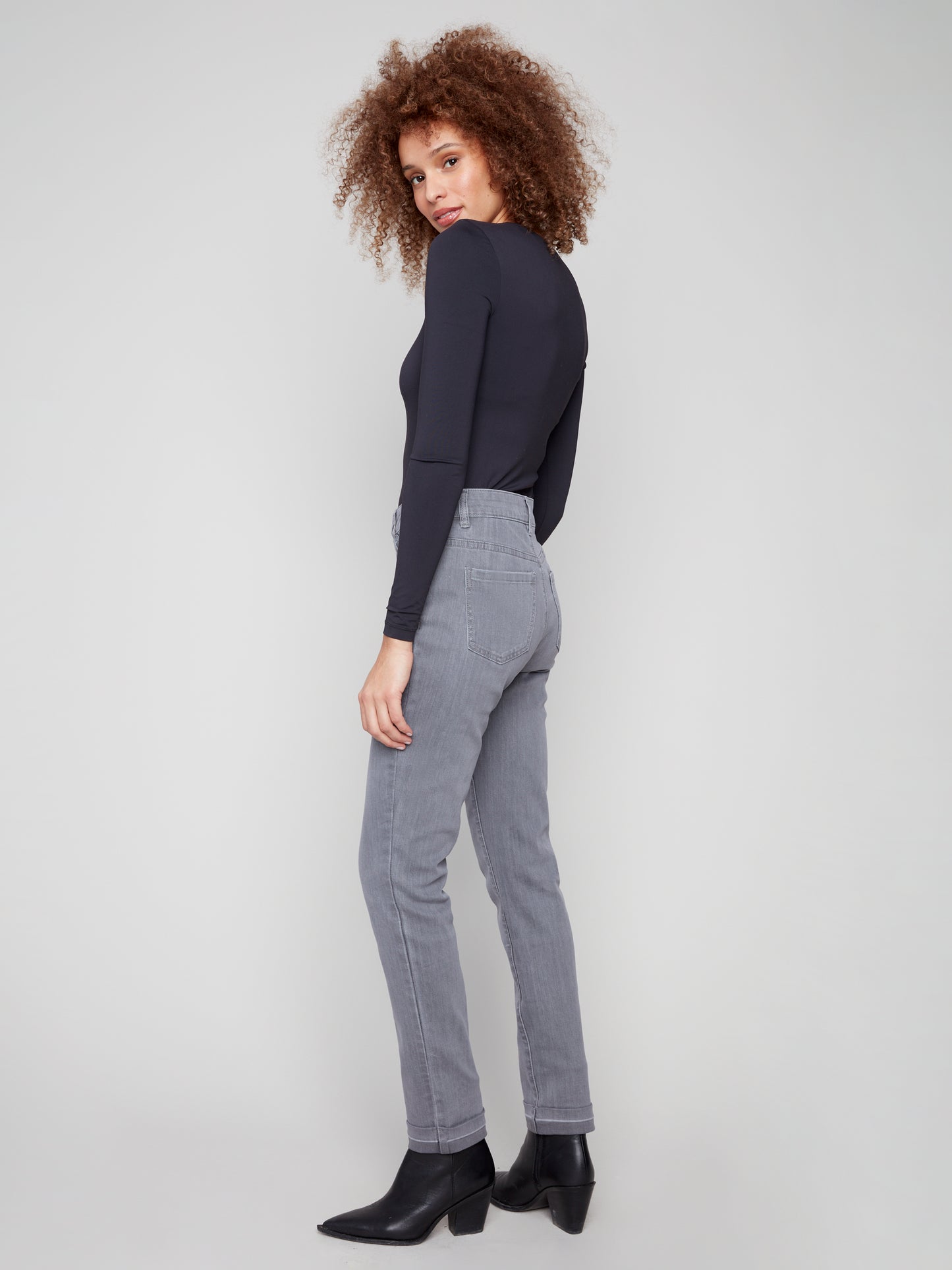 Charlie B Cuffed Hem Slim 5 Pkt Stretch Denim Pants Smoke Grey C5309Y-551A-989