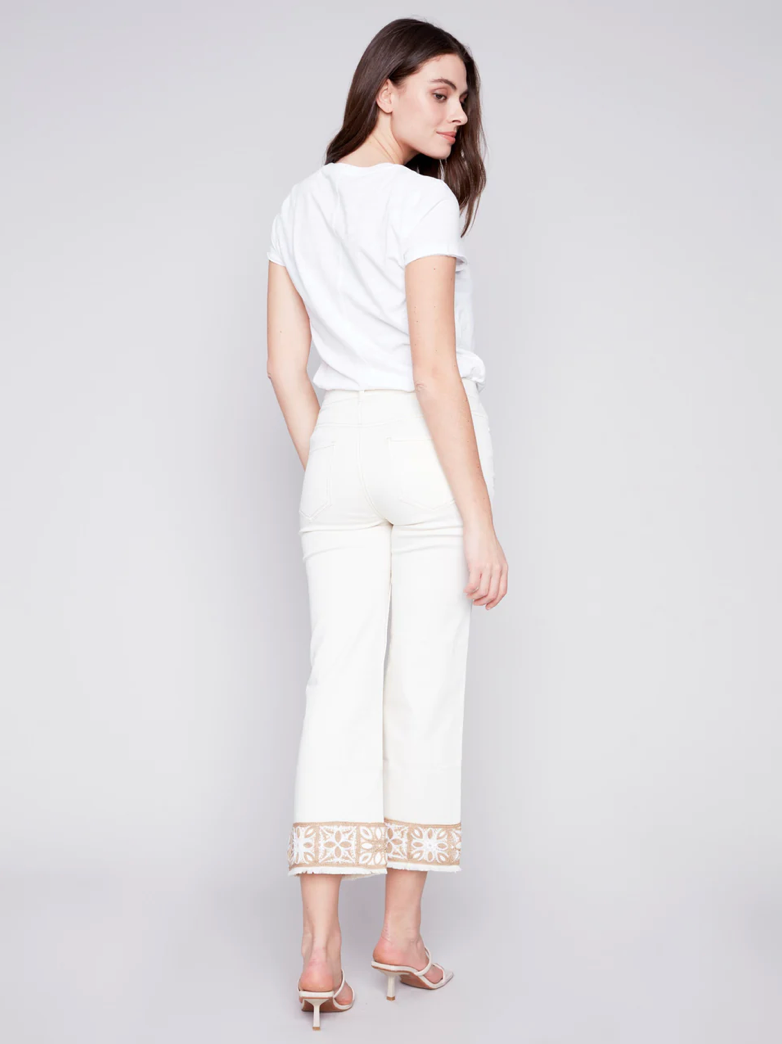 Charlie B Flare Leg Cuff Detail Ankle Pant Natural C5496-618A-100