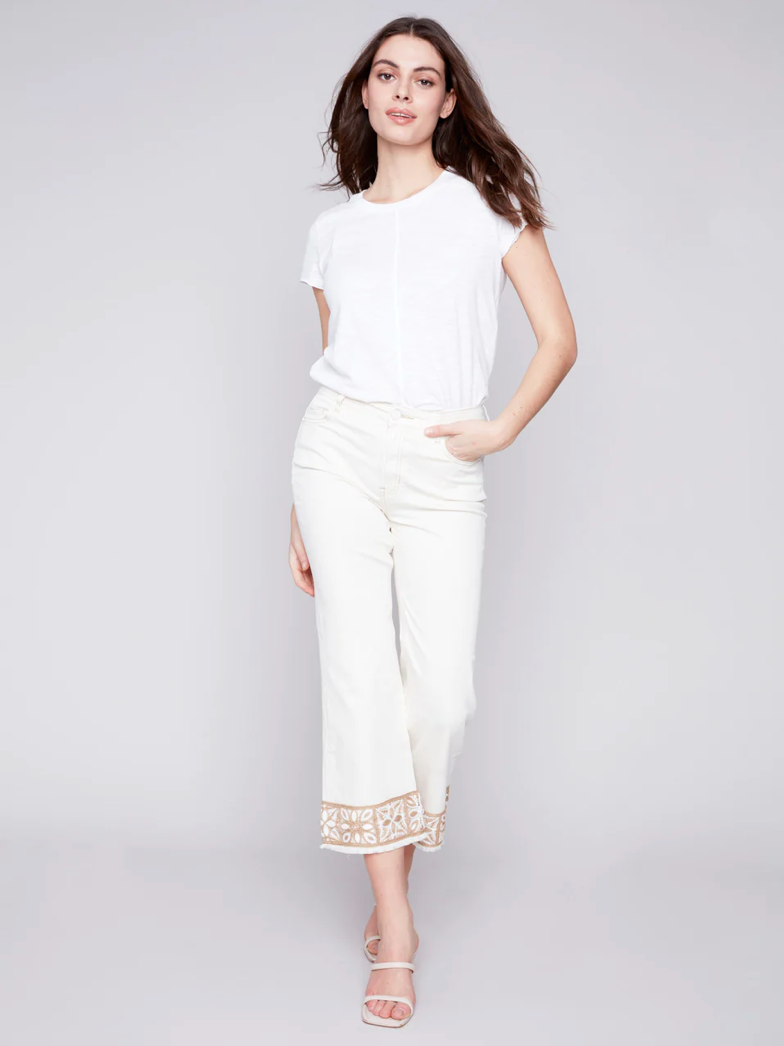 Charlie B Flare Leg Cuff Detail Ankle Pant Natural C5496-618A-100