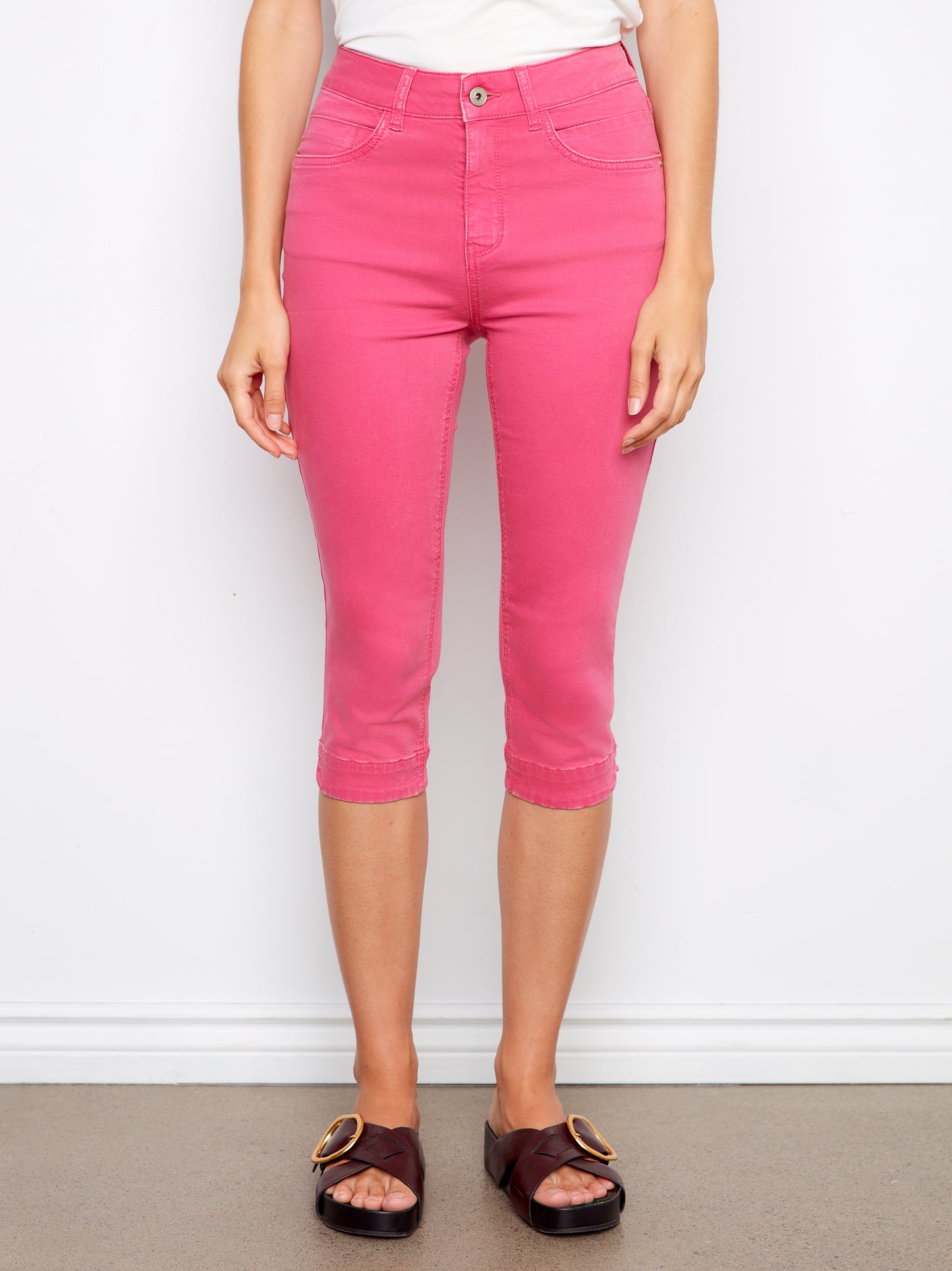 Charlie B Coloured Twill Capri Pants Fuchsia C5514RR-618A-377
