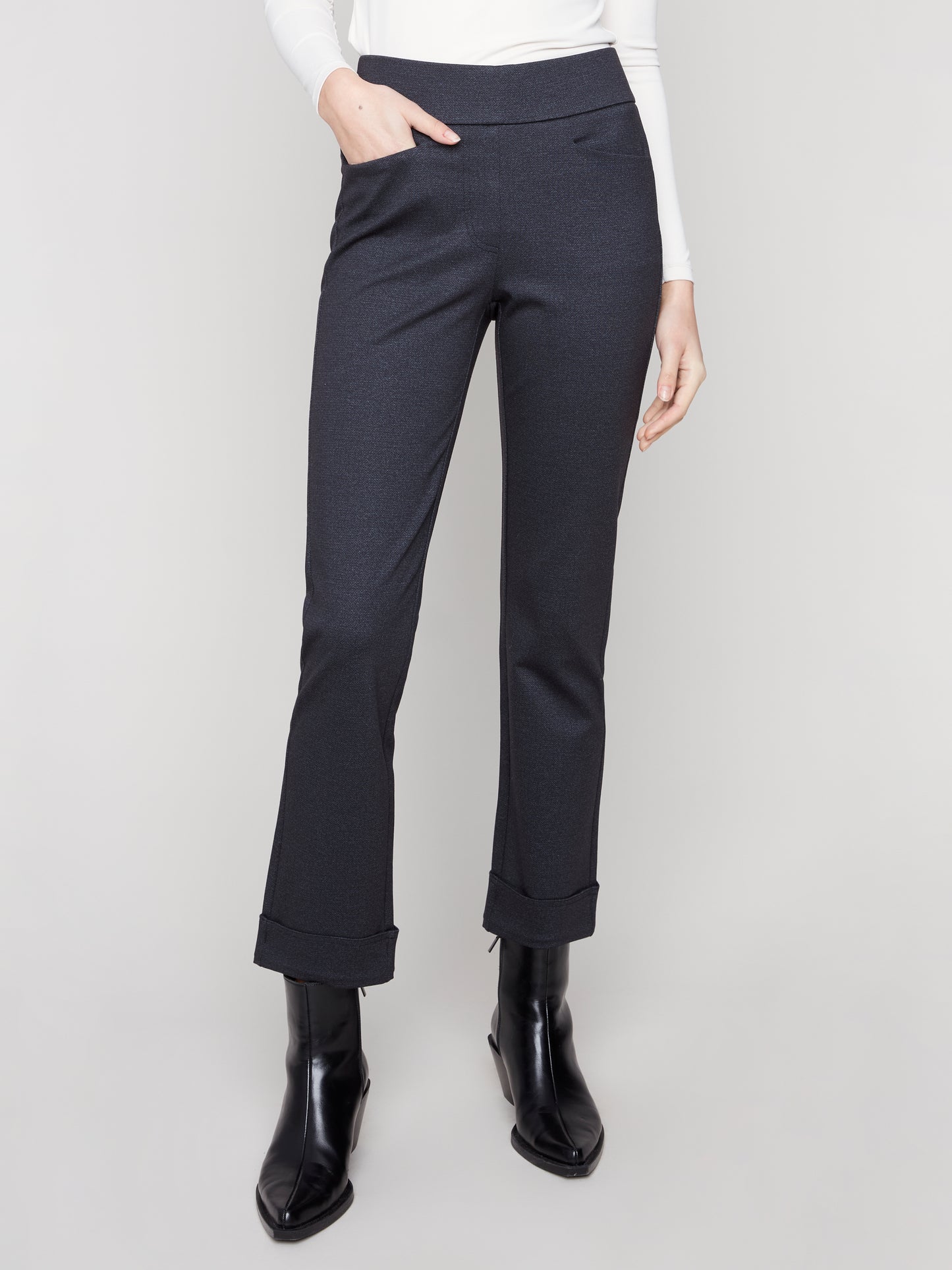 Charlie B Printed Pants w/Pockets & Cuffs Navy C5526-426C-P117