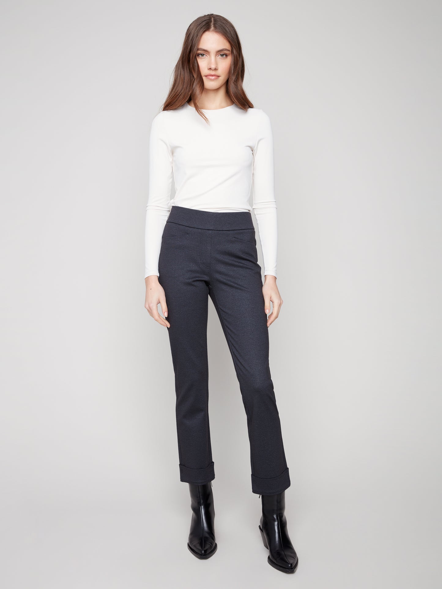 Charlie B Printed Pants w/Pockets & Cuffs Navy C5526-426C-P117
