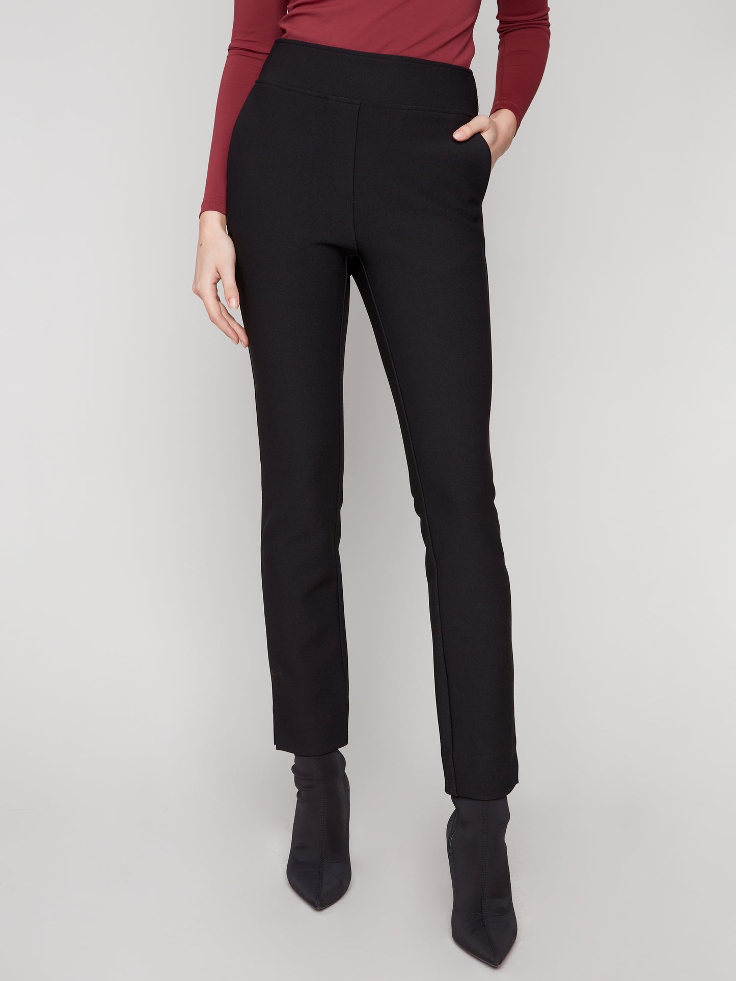 Charlie B Narrow Leg Pant w/Side Pockets Black C5578R-049C-001
