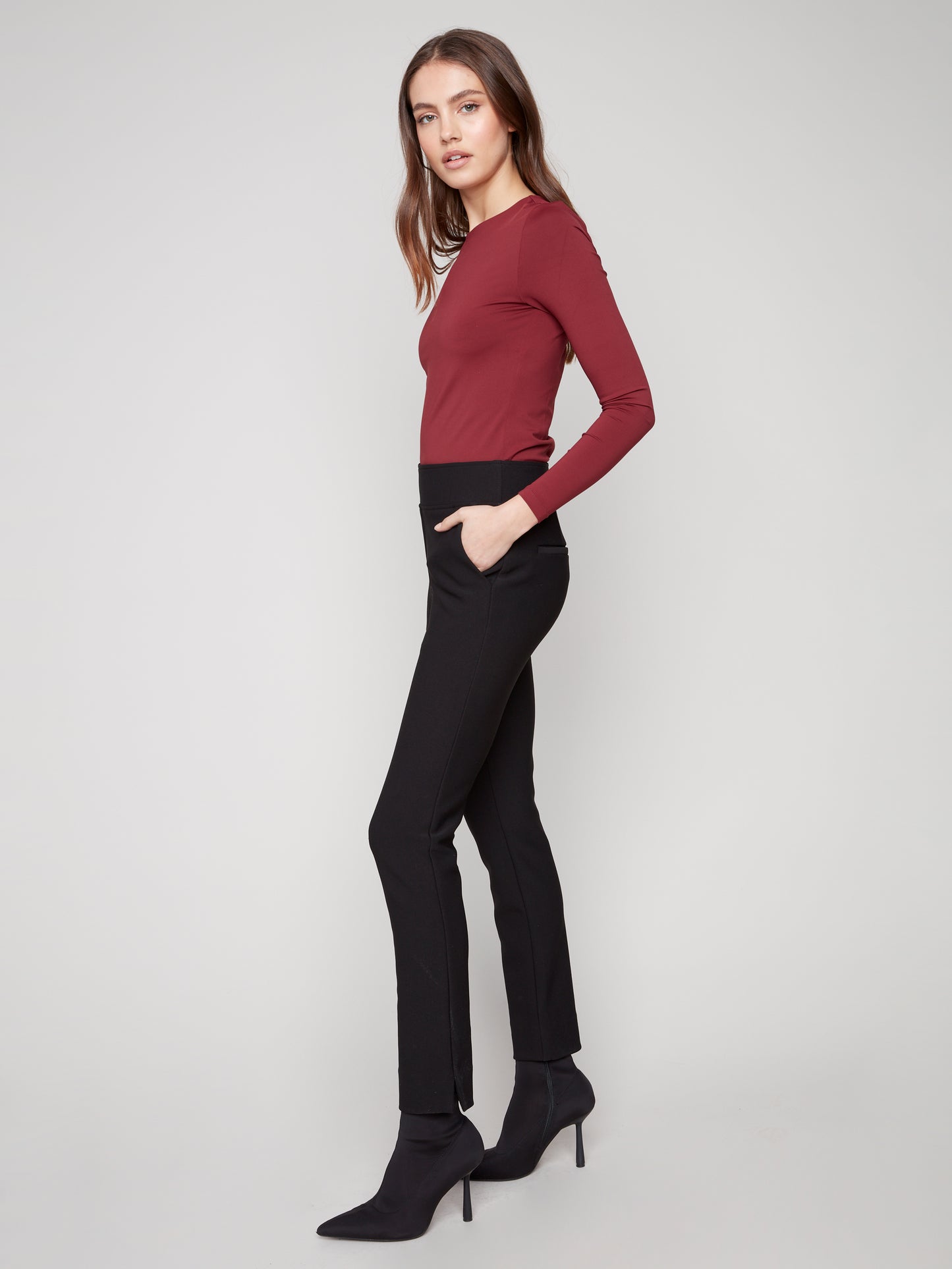 Charlie B Narrow Leg Pant w/Side Pockets Black C5578R-049C-001