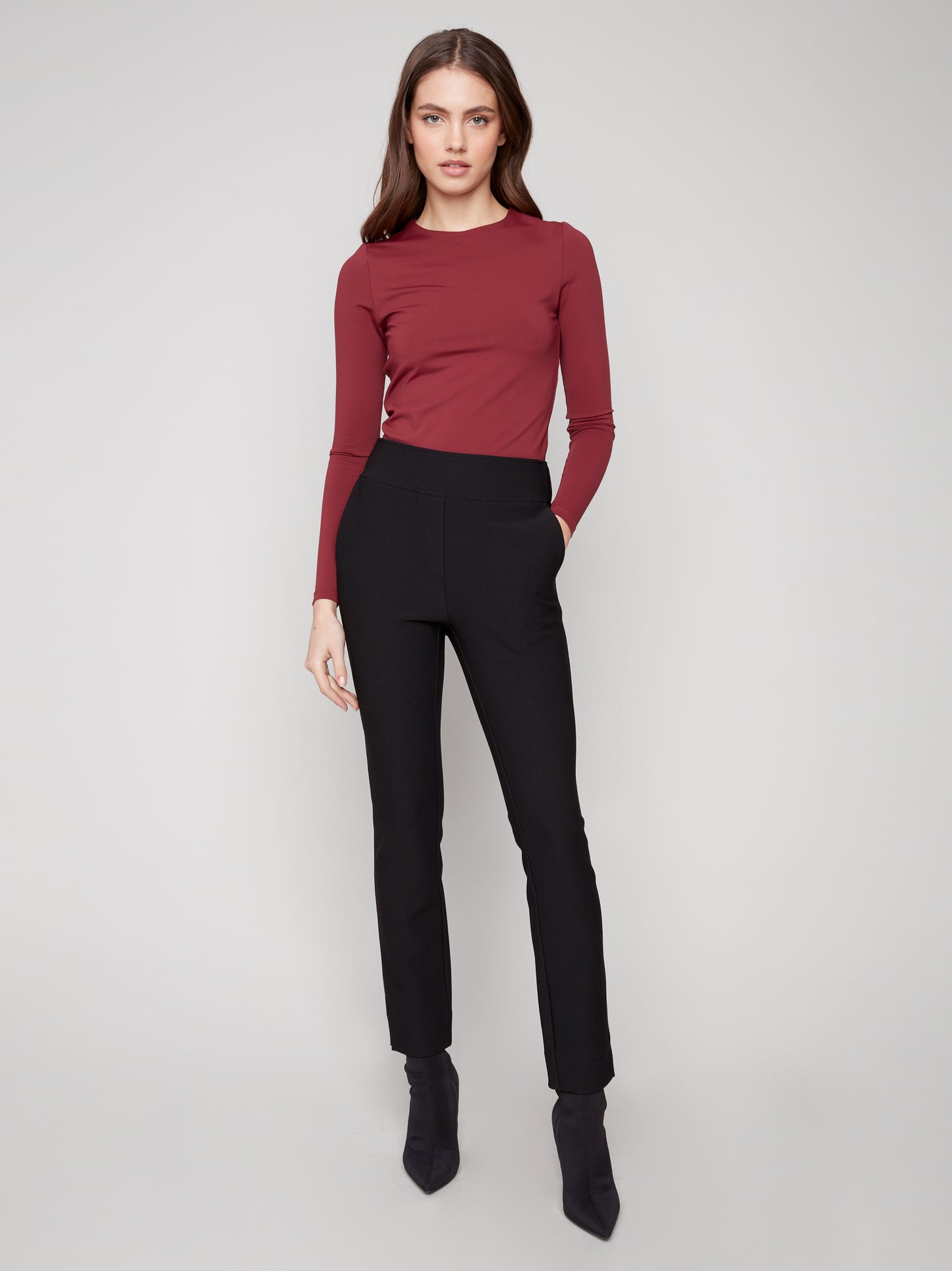 Charlie B Narrow Leg Pant w/Side Pockets Black C5578R-049C-001