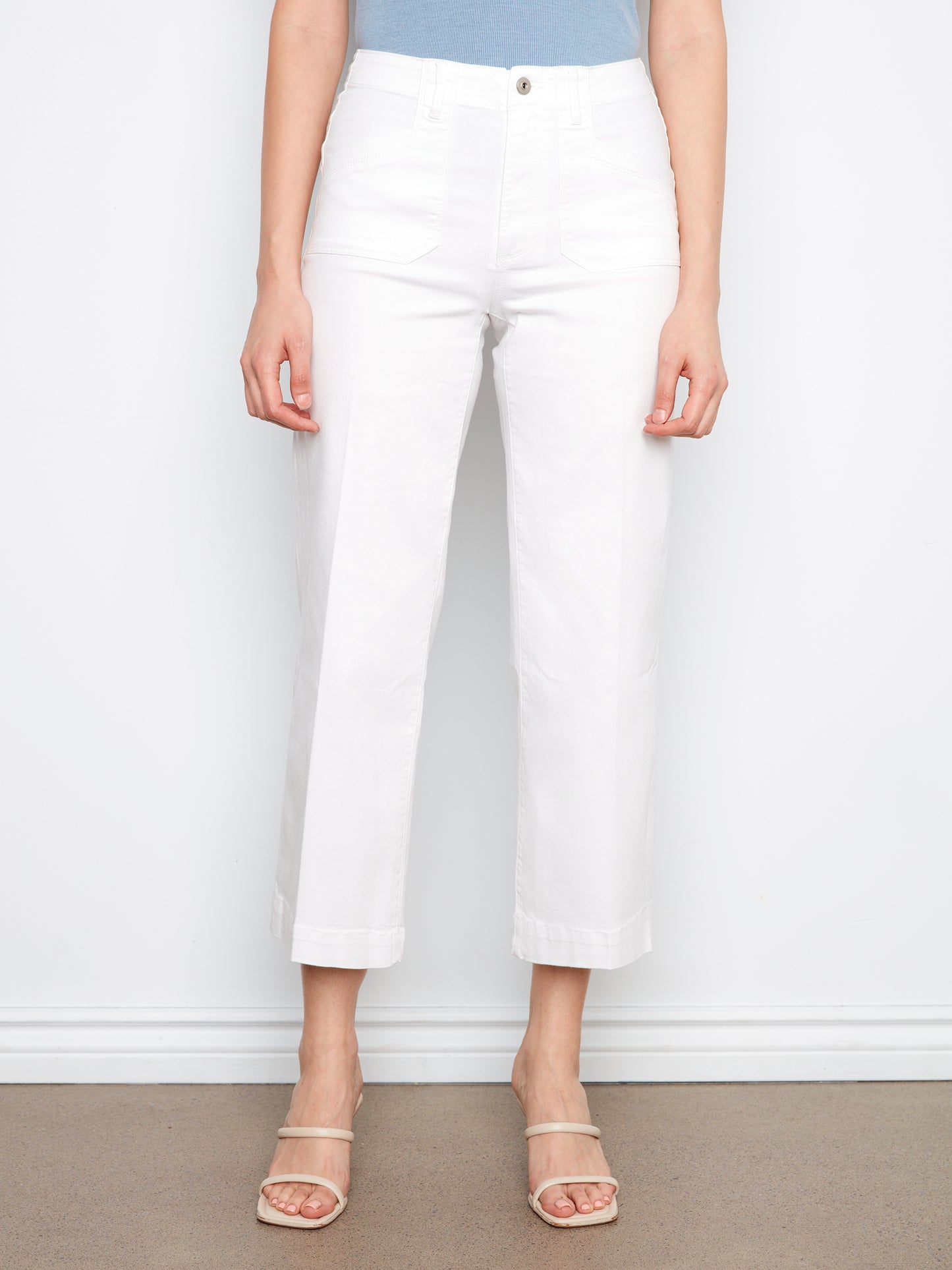 Charlie B Cropped Wide Leg Coloured Twill Pants w/Patch Pockets White C5660R-618A-002