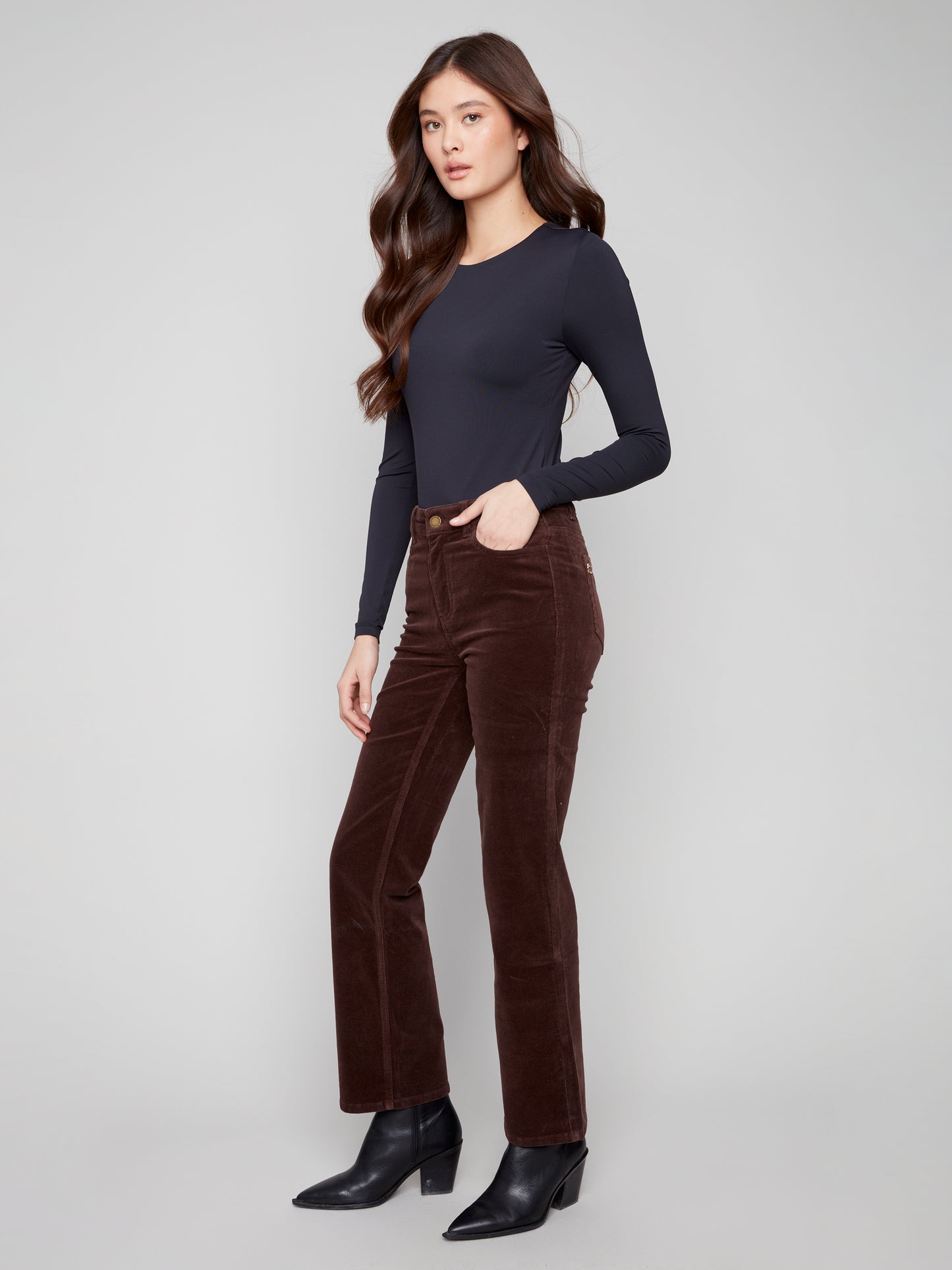 Charlie B Straight Leg Corduroy Pants Mocha C5684-660B-212