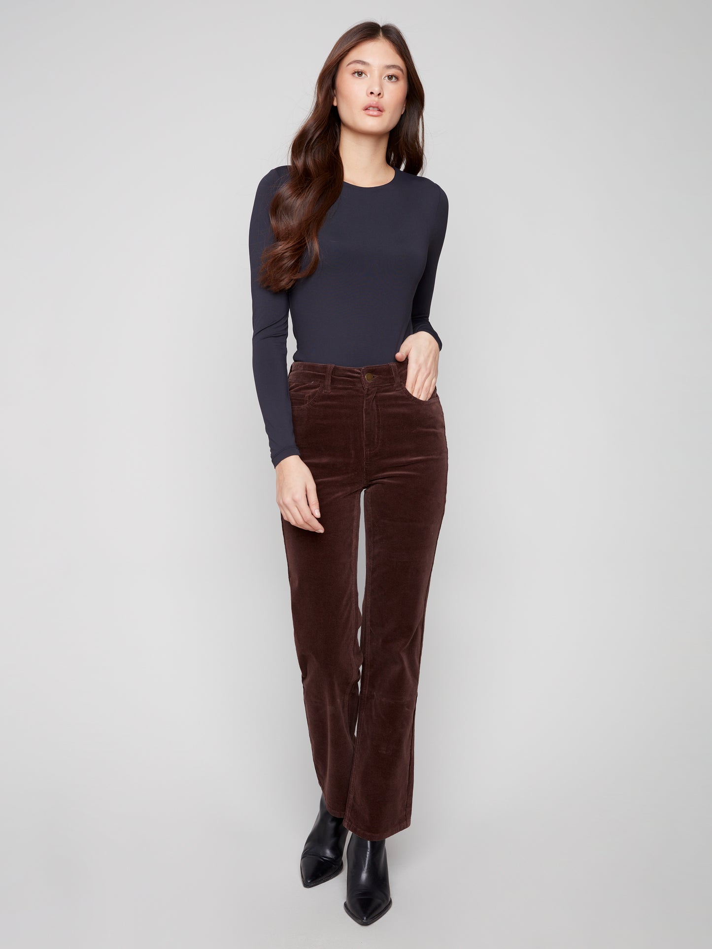 Charlie B Straight Leg Corduroy Pants Mocha C5684-660B-212