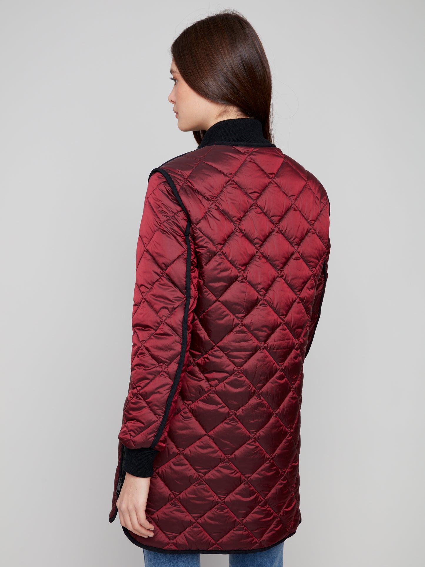 Charlie B Long Quilted Puffer Jacket Cabernet C6253RR-135B-667