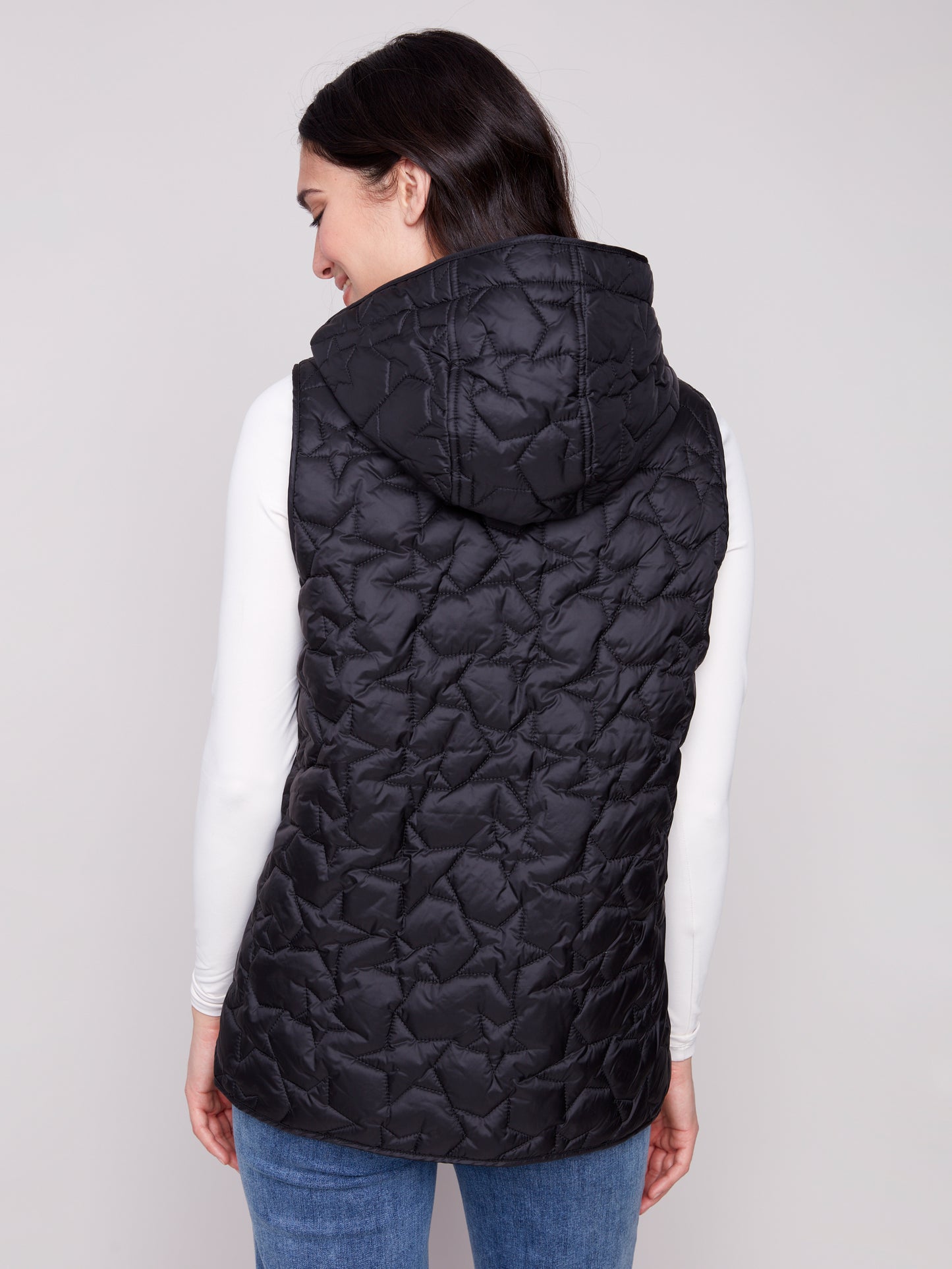 Charlie B Star Quilted Short Vest Black C6364-388B-001