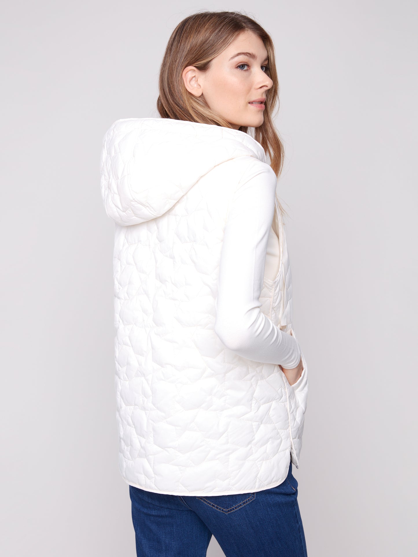 Charlie B Star Quilted Short Vest Ecru C6364-388B-276