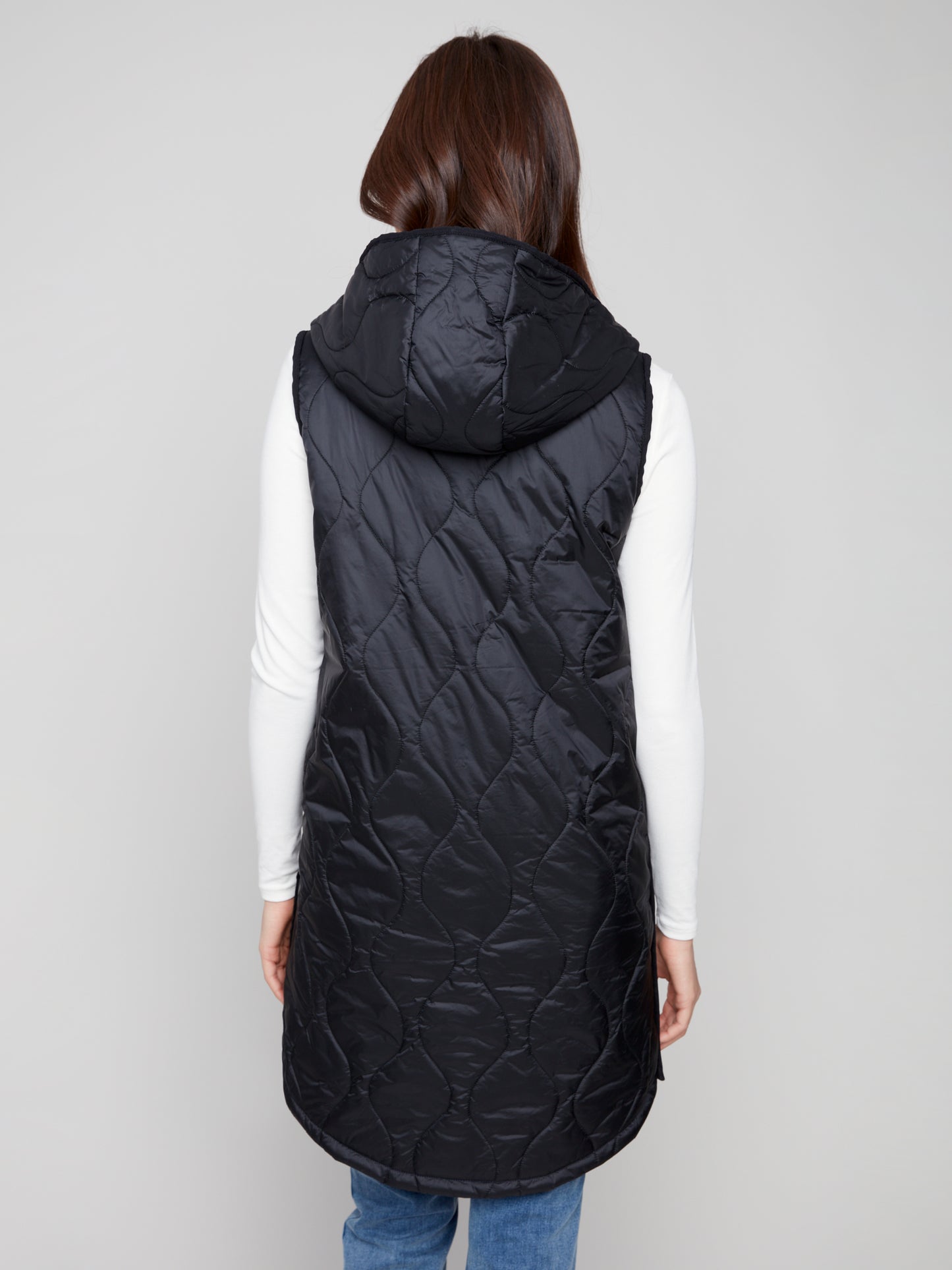 Charlie B Pearlized Long Vest Black C6365-135B-001