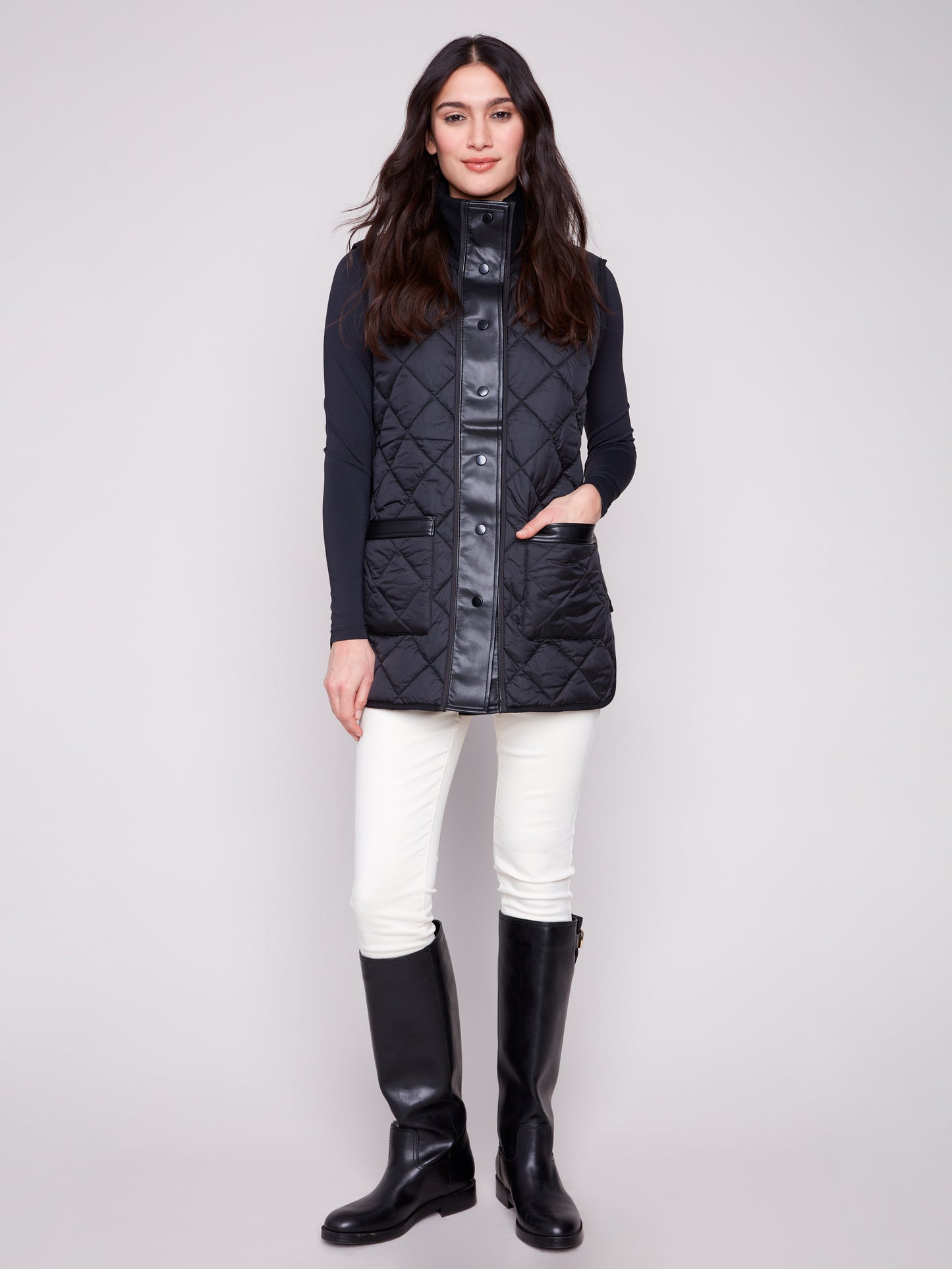 Charlie B Reversible Quilted Vest Spruce C6385-135B-531