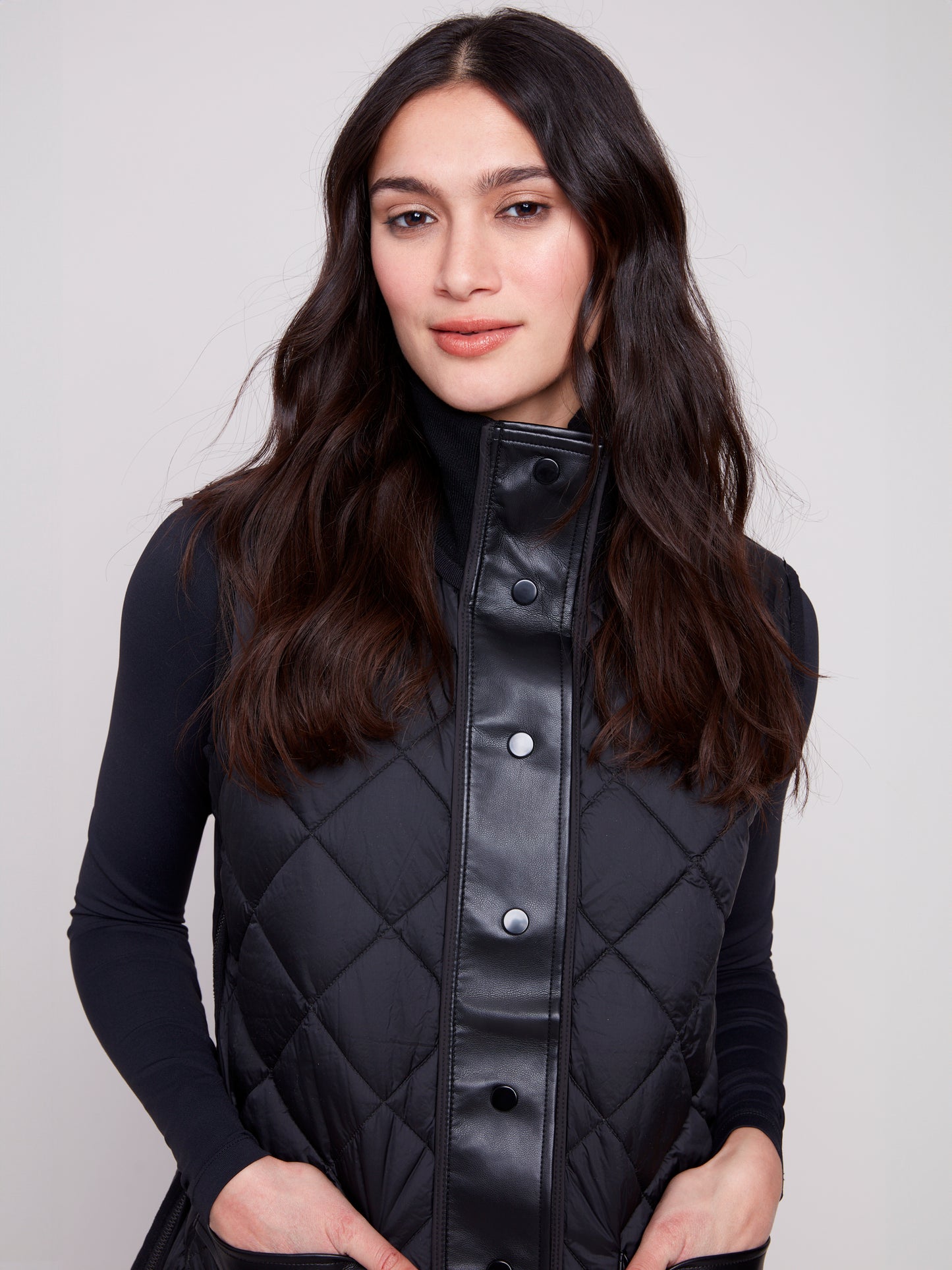 Charlie B Reversible Quilted Vest Spruce C6385-135B-531