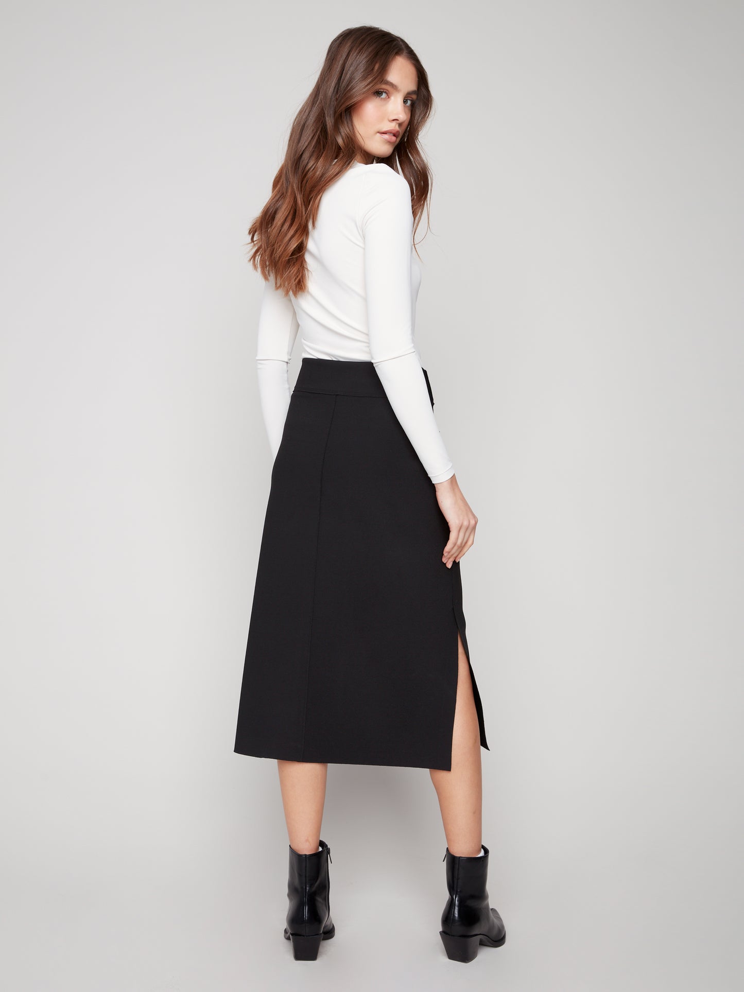 Charlie B Gusty Crepe Skirt w/Front Patch Pockets Black C7076R-049C-001