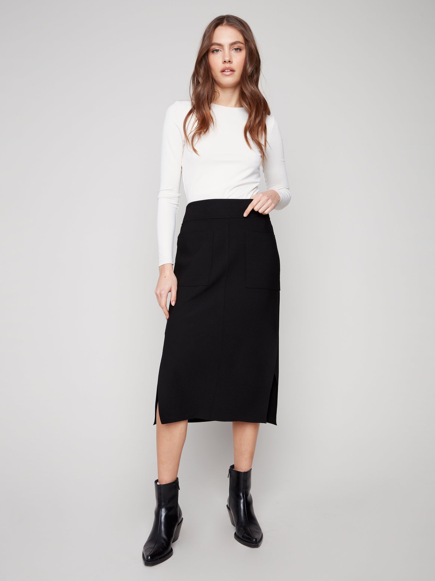 Charlie B Gusty Crepe Skirt w/Front Patch Pockets Black C7076R-049C-001