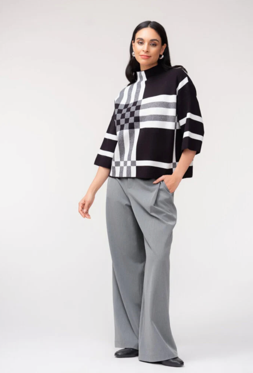 Elena Wang Check Pattern Boxy Sweater Black/White EW37062