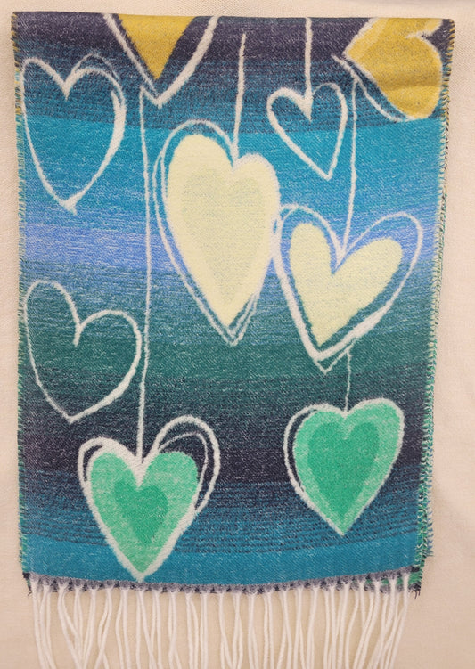 Albee Ladies French Scarves w/Hearts Green/Multi 223322