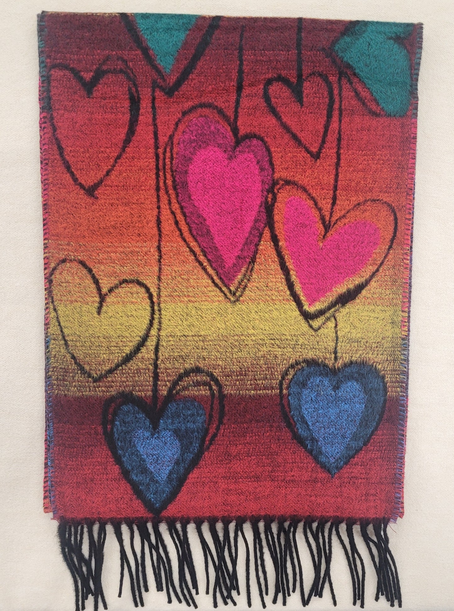 Albee Ladies French Scarves w/Hearts Red/Multi 223322